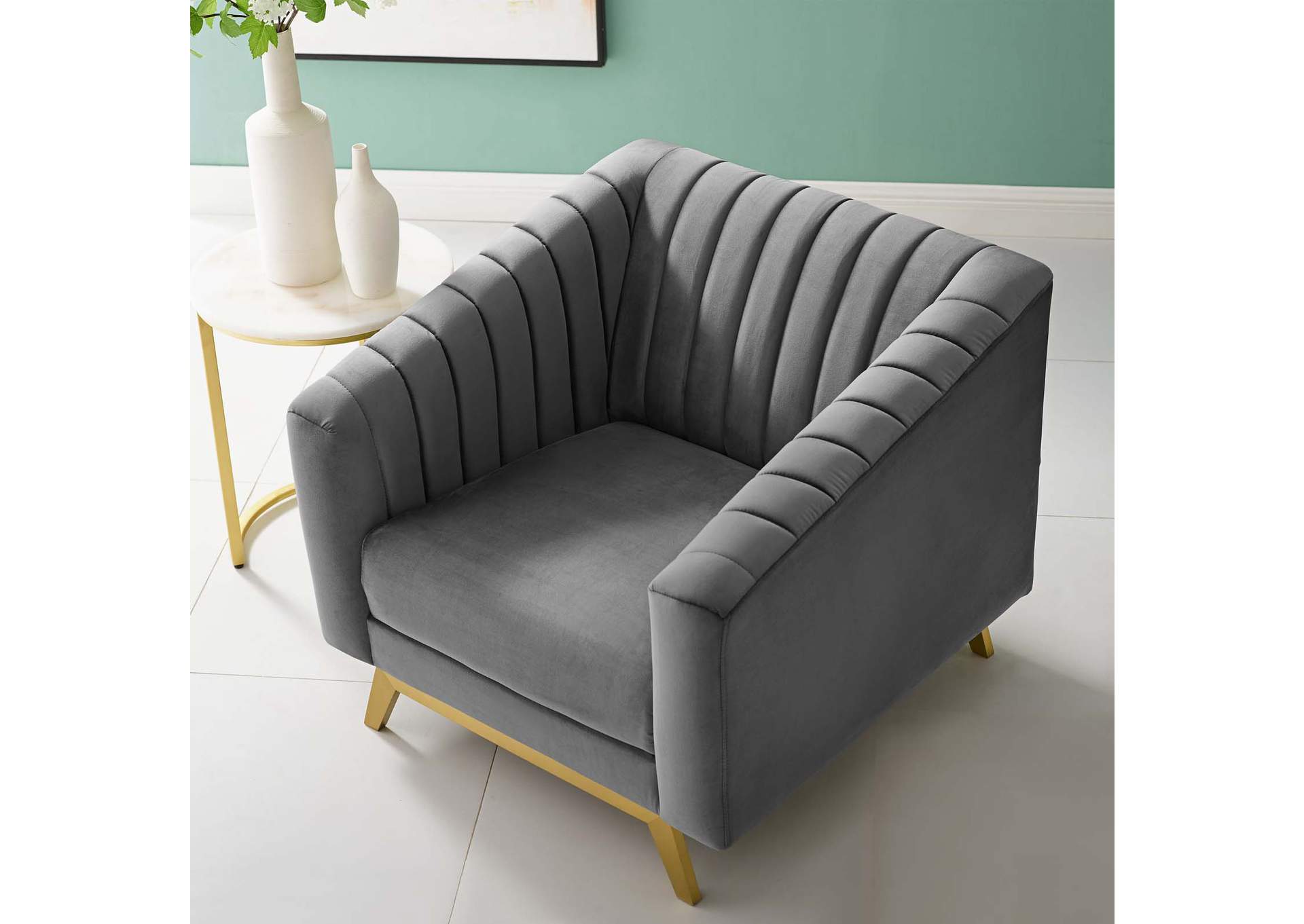 Gray Valiant Vertical Channel Tufted Performance Velvet Arm Chair,Modway