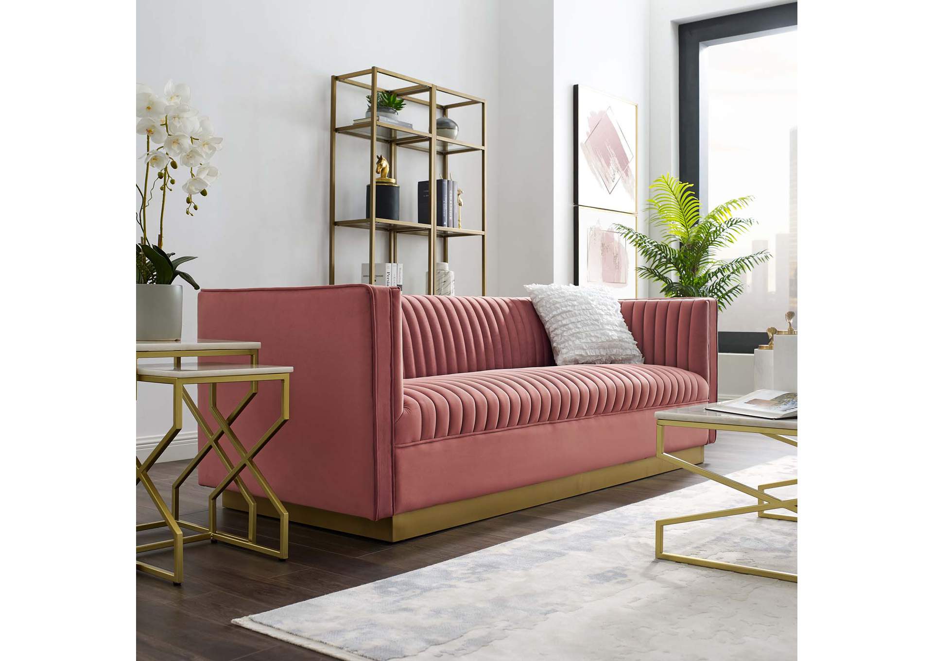 Dusty Rose Sanguine Vertical Channel Tufted Performance Velvet Sofa,Modway