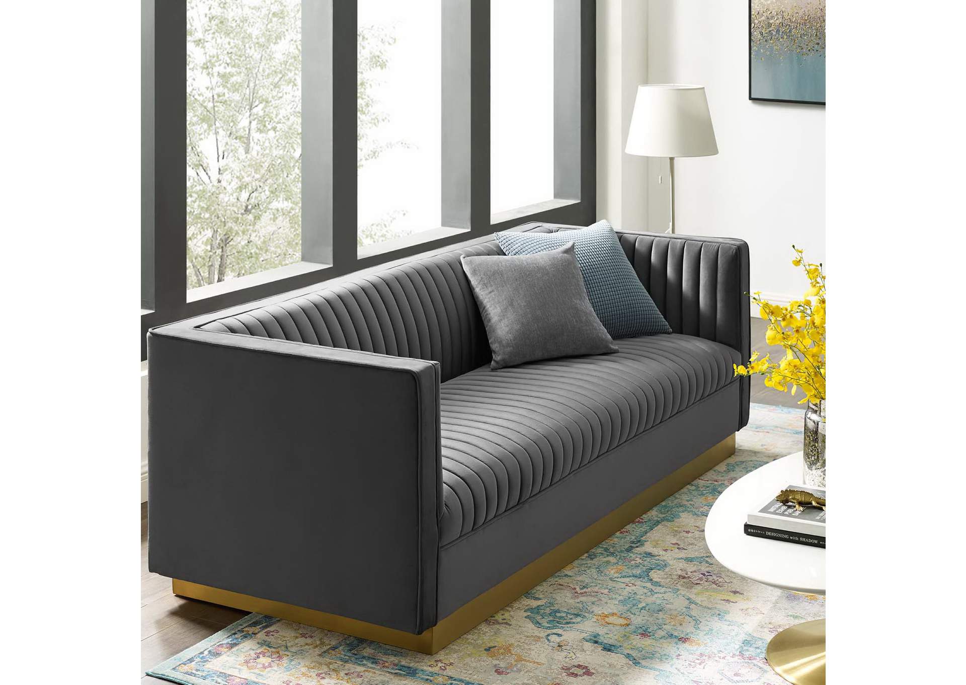 Gray Sanguine Vertical Channel Tufted Performance Velvet Sofa,Modway