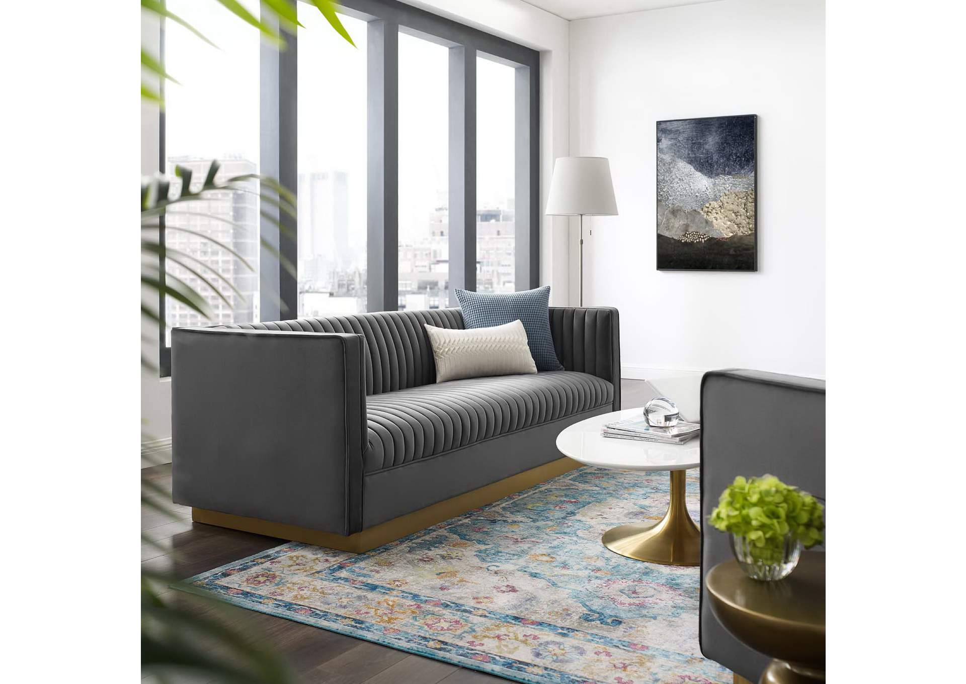 Gray Sanguine Vertical Channel Tufted Performance Velvet Sofa,Modway