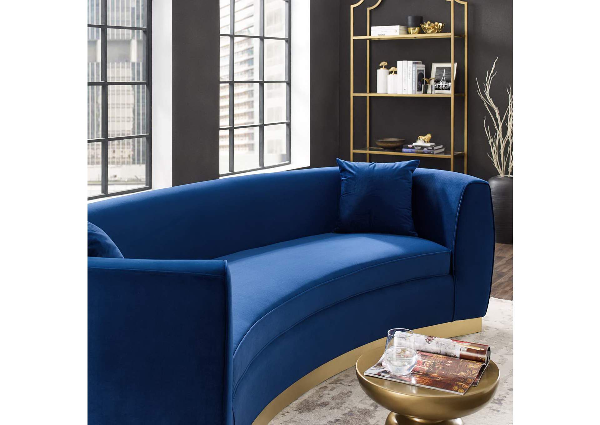 Navy Resolute Curved Performance Velvet Sofa,Modway