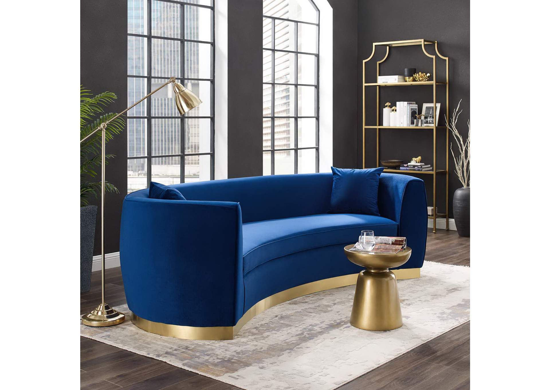 Navy Resolute Curved Performance Velvet Sofa,Modway
