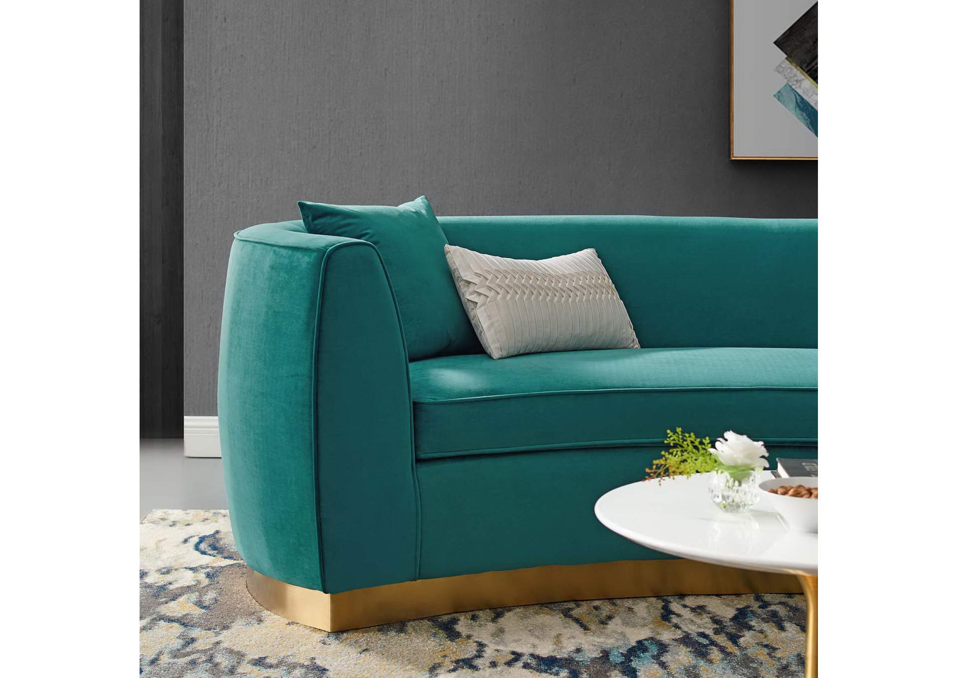Teal Resolute Curved Performance Velvet Sofa,Modway