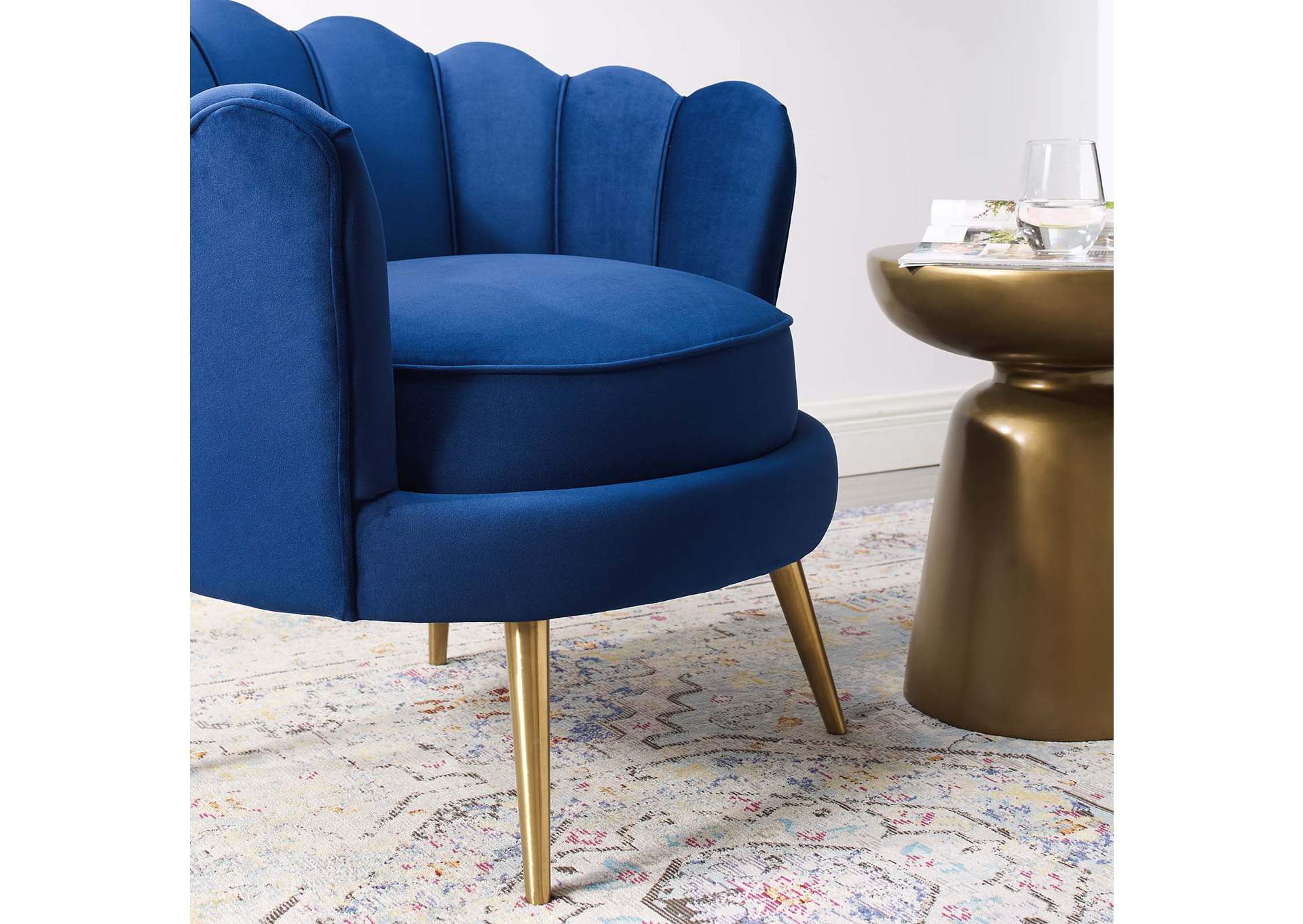 Navy Admire Scalloped Edge Performance Velvet Accent Arm Chair,Modway