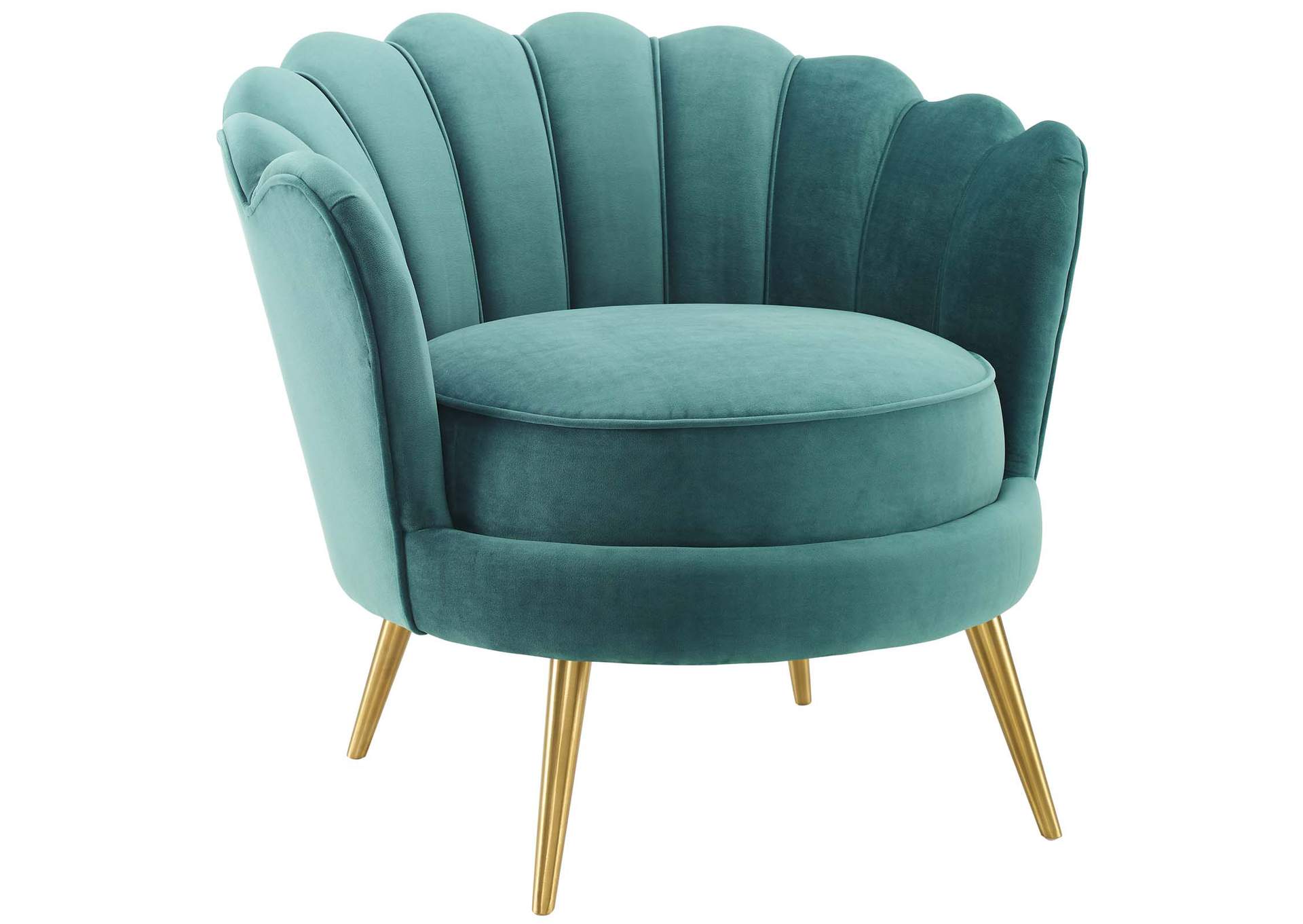 Teal Admire Scalloped Edge Performance Velvet Accent Arm Chair,Modway