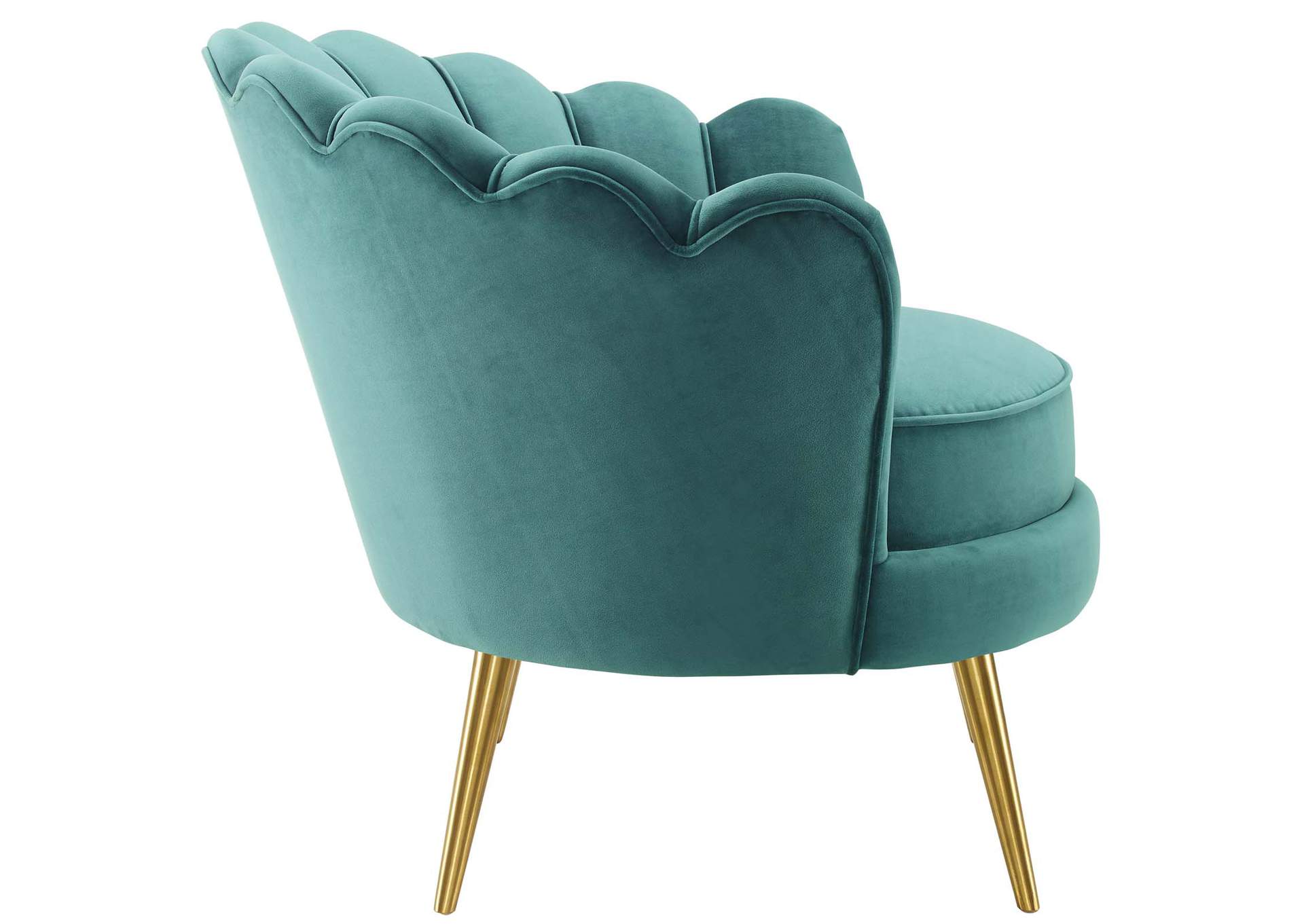 Teal Admire Scalloped Edge Performance Velvet Accent Arm Chair,Modway