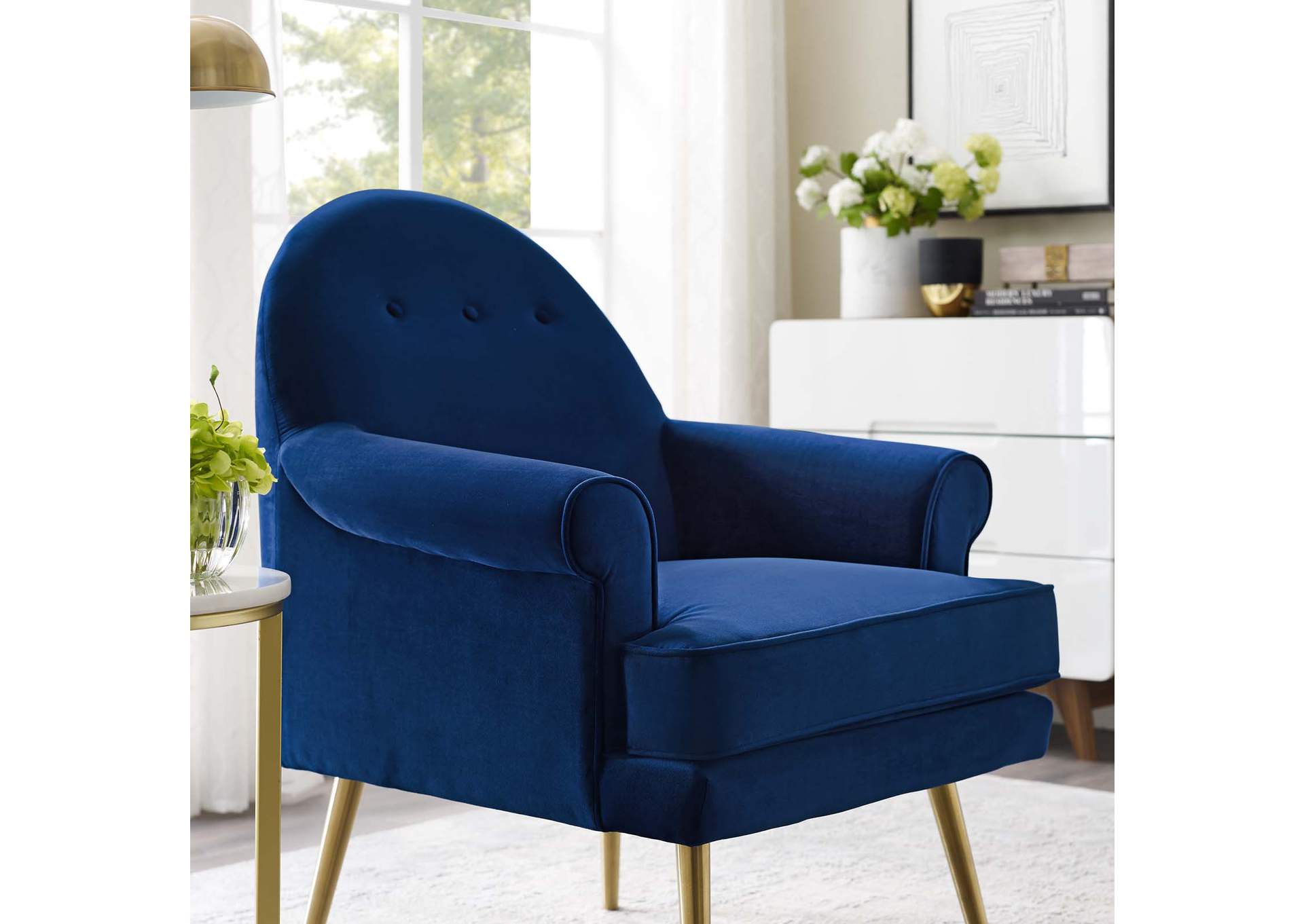 Navy Revive Tufted Button Accent Performance Velvet Arm Chair,Modway