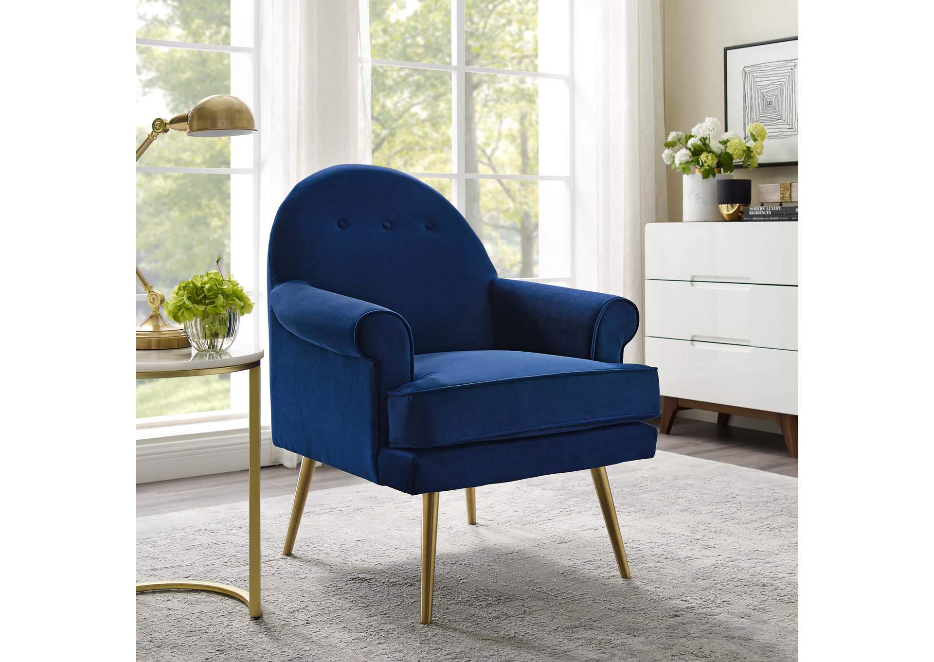 Navy Revive Tufted Button Accent Performance Velvet Arm Chair,Modway