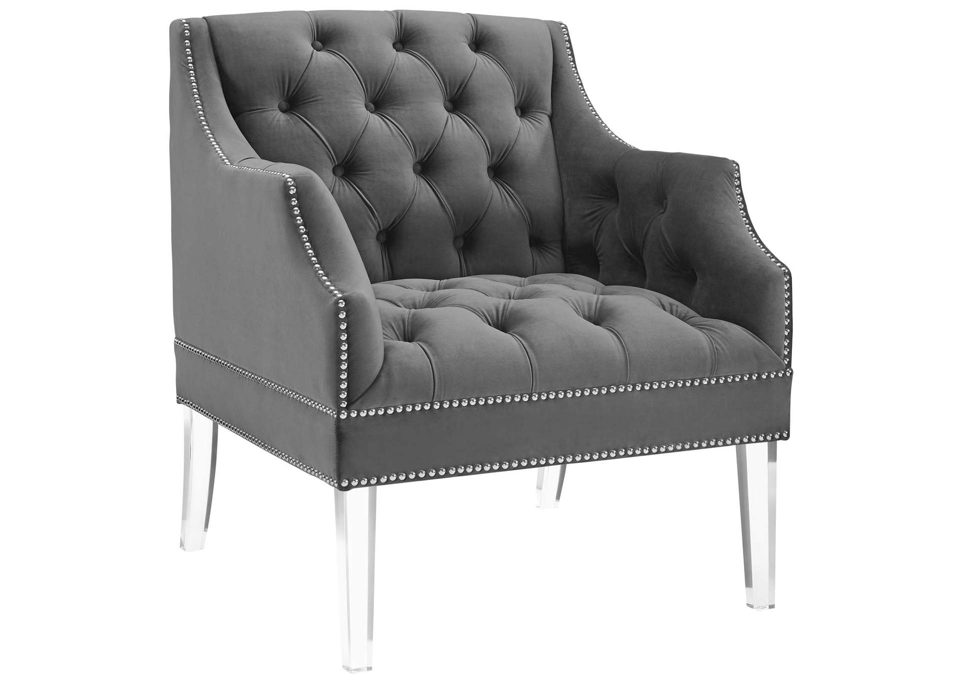 Gray Proverbial Tufted Button Accent Performance Velvet Arm Chair,Modway