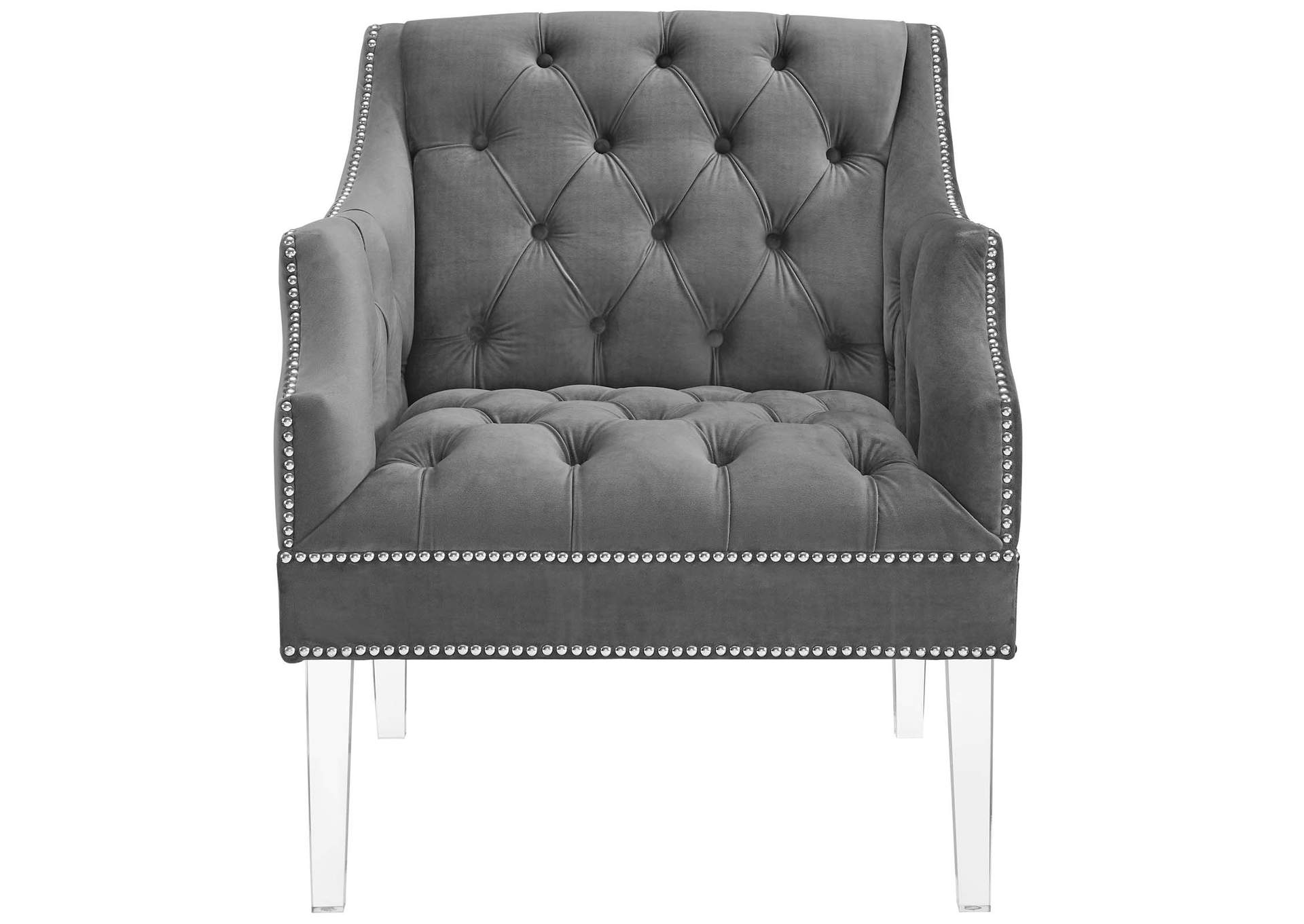 Gray Proverbial Tufted Button Accent Performance Velvet Arm Chair,Modway