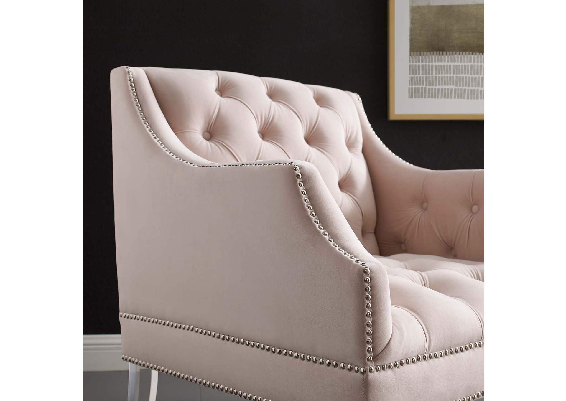 Pink Proverbial Tufted Button Accent Performance Velvet Arm Chair,Modway