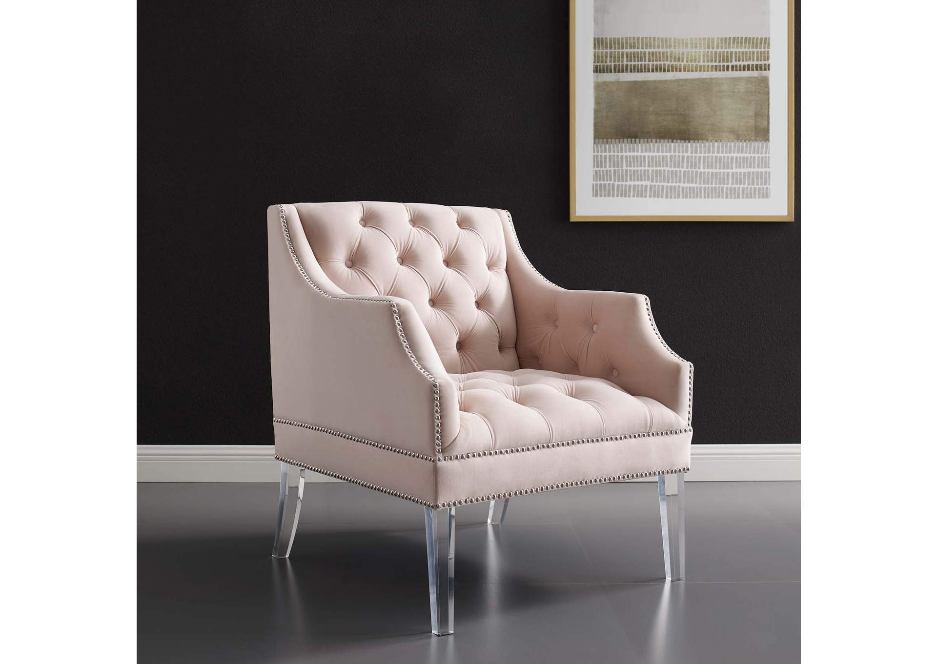 Pink Proverbial Tufted Button Accent Performance Velvet Arm Chair,Modway