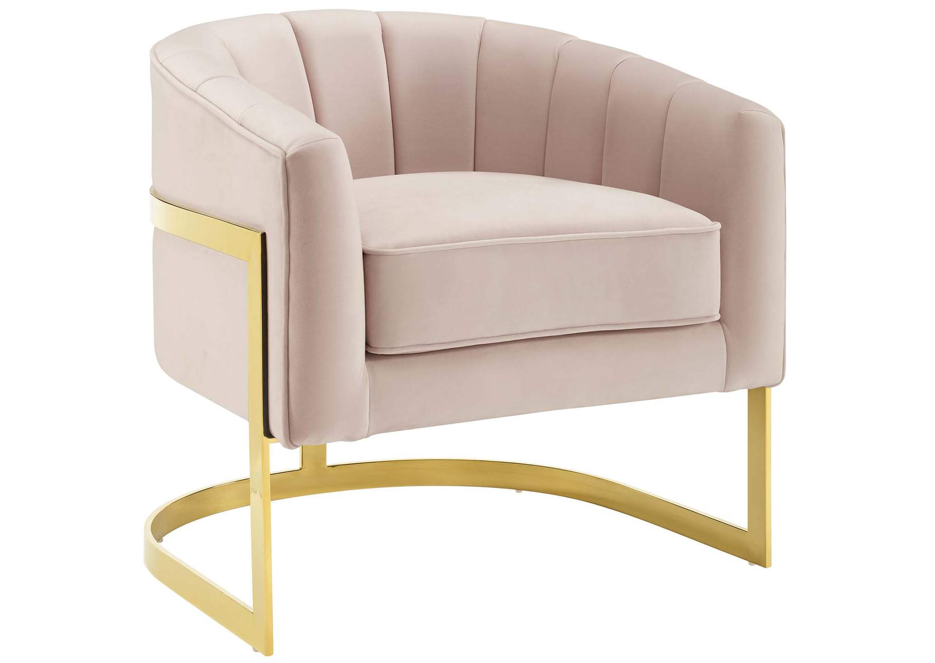 Pink Esteem Vertical Channel Tufted Performance Velvet Accent Arm Chair,Modway