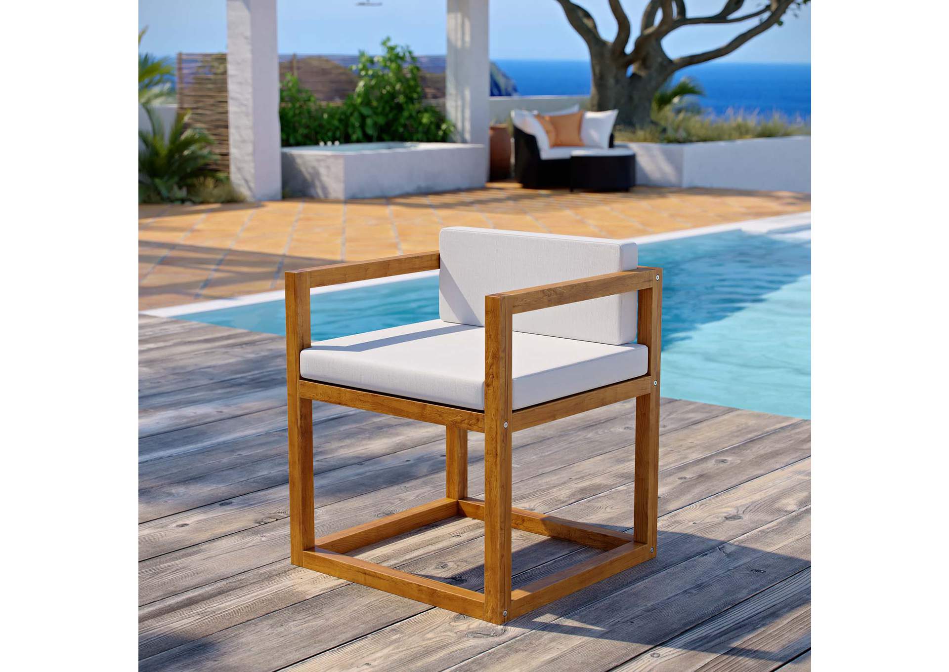 Natural White Newbury Accent Outdoor Patio Premium Grade A Teak Wood Armchair,Modway