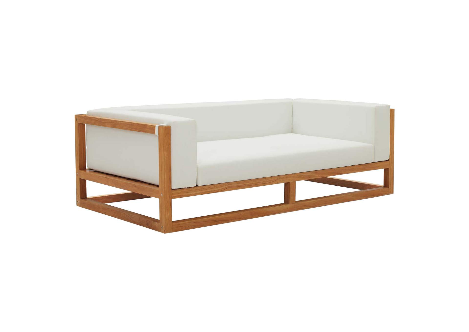 Natural White Newbury Accent Lounge Outdoor Patio Premium Grade A Teak Wood Sofa,Modway