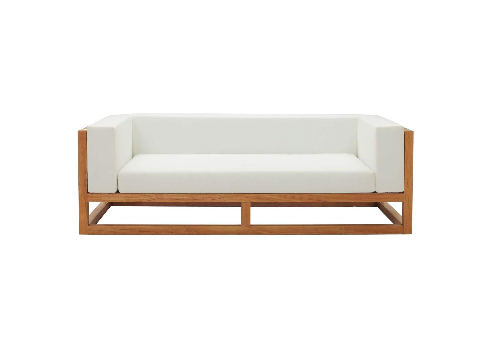 Natural White Newbury Accent Lounge Outdoor Patio Premium Grade A Teak Wood Sofa,Modway