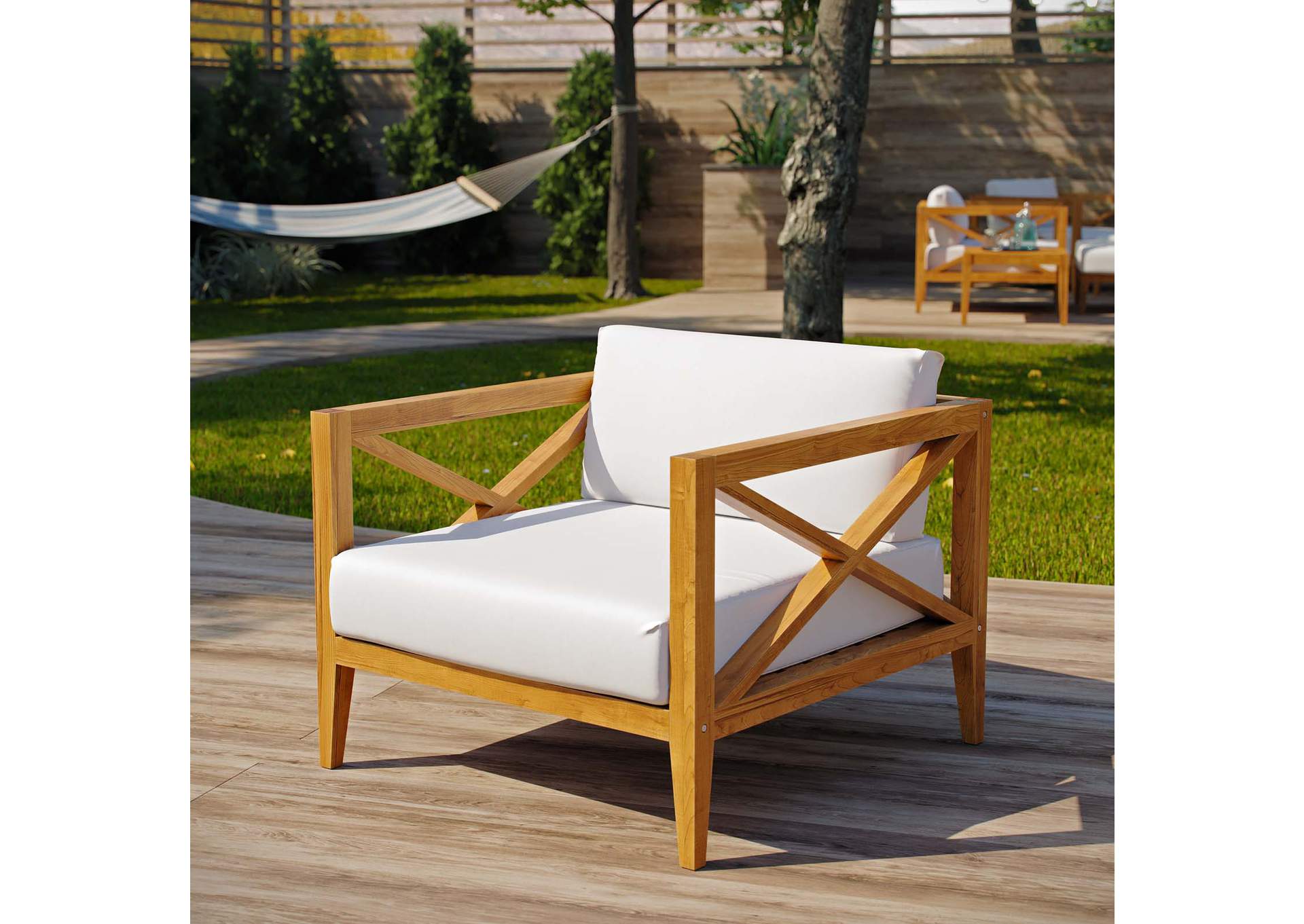 Natural White Northlake Outdoor Patio Premium Grade A Teak Wood Armchair,Modway