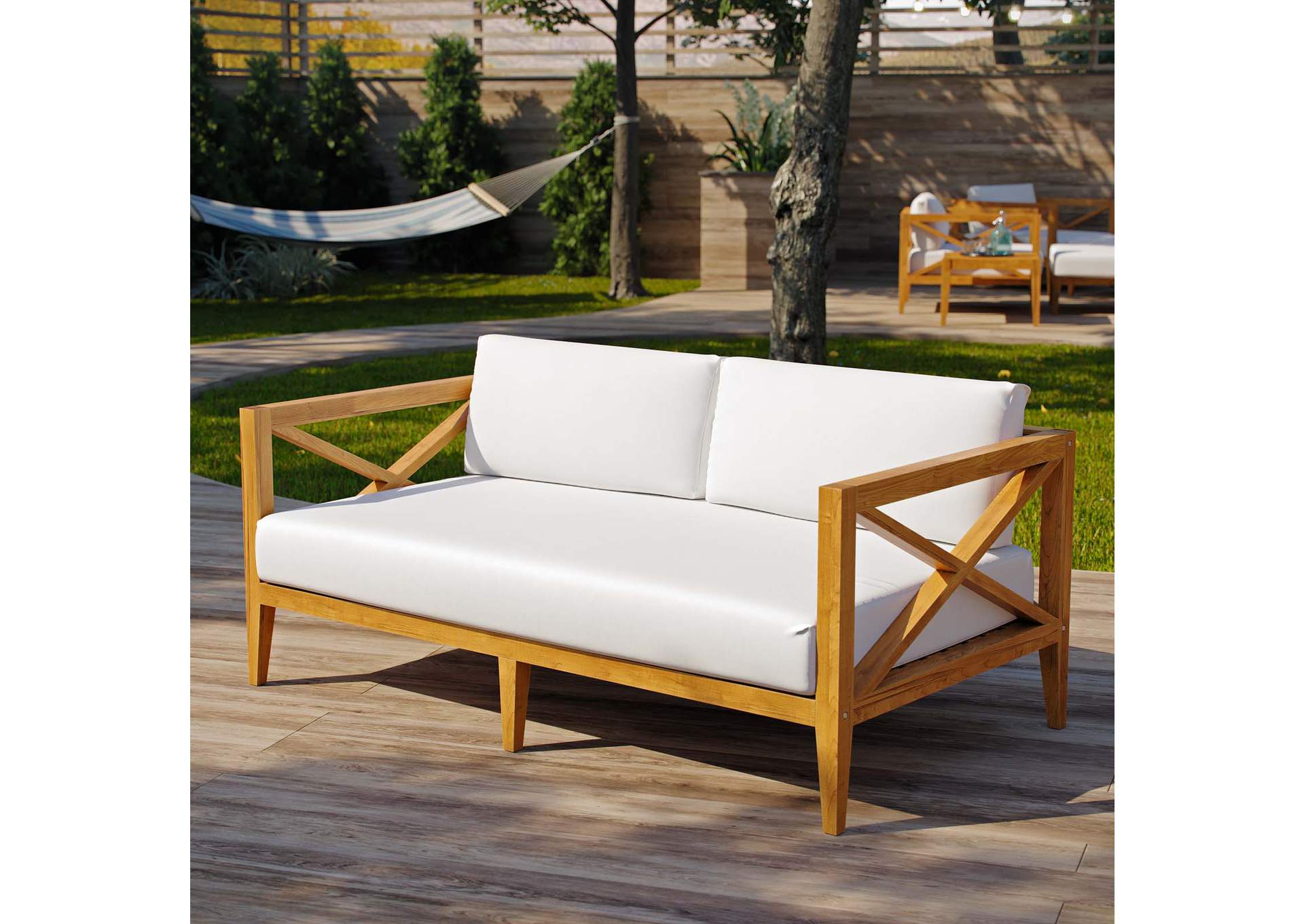 Natural White Northlake Outdoor Patio Premium Grade A Teak Wood Sofa,Modway