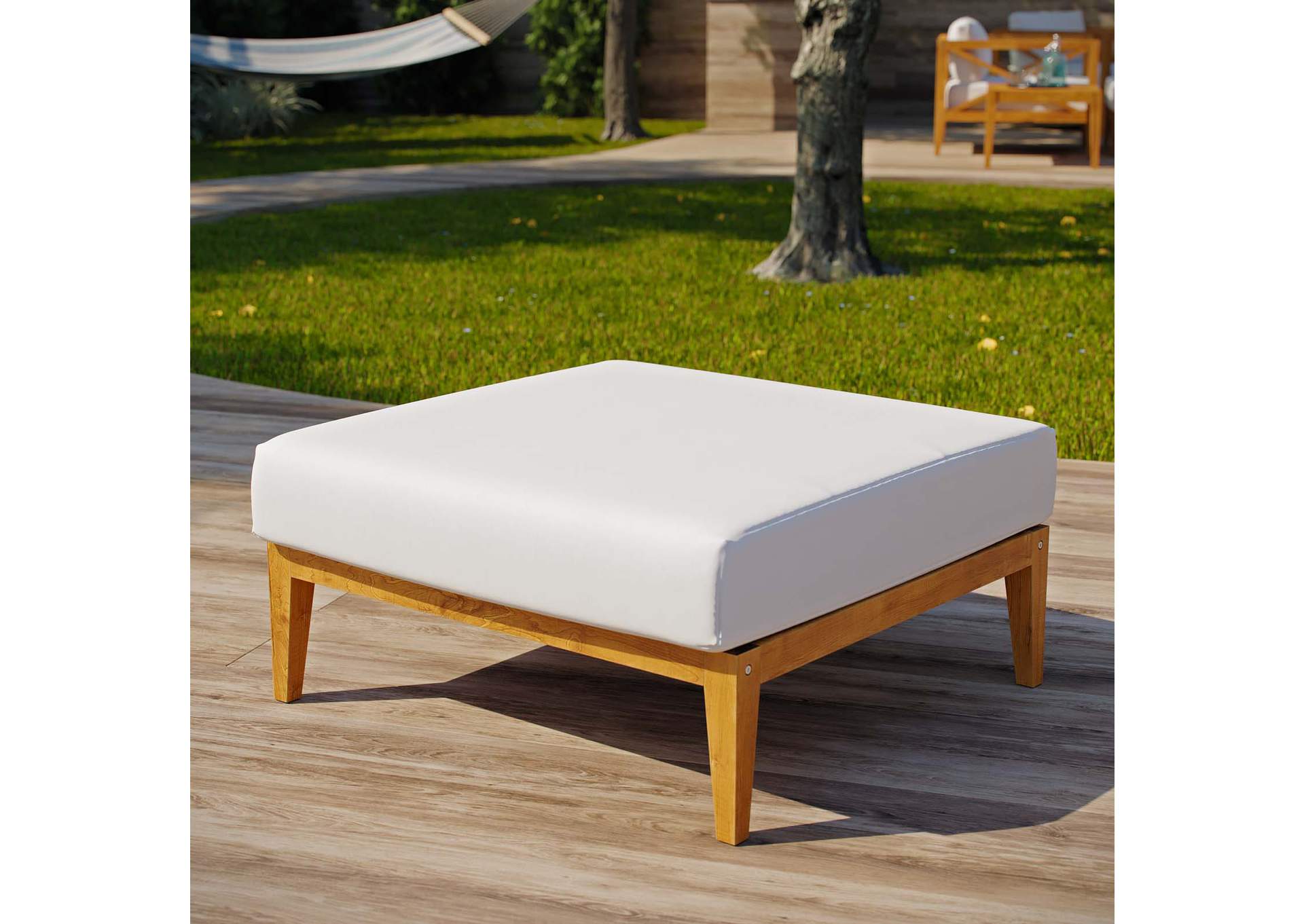 Natural White Northlake Outdoor Patio Premium Grade A Teak Wood Ottoman,Modway