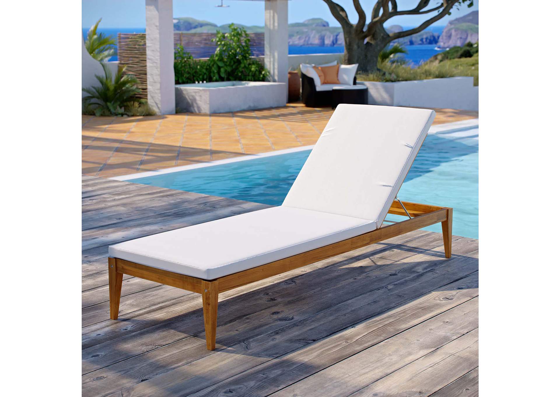 Natural White Northlake Outdoor Patio Premium Grade A Teak Wood Chaise Lounge,Modway
