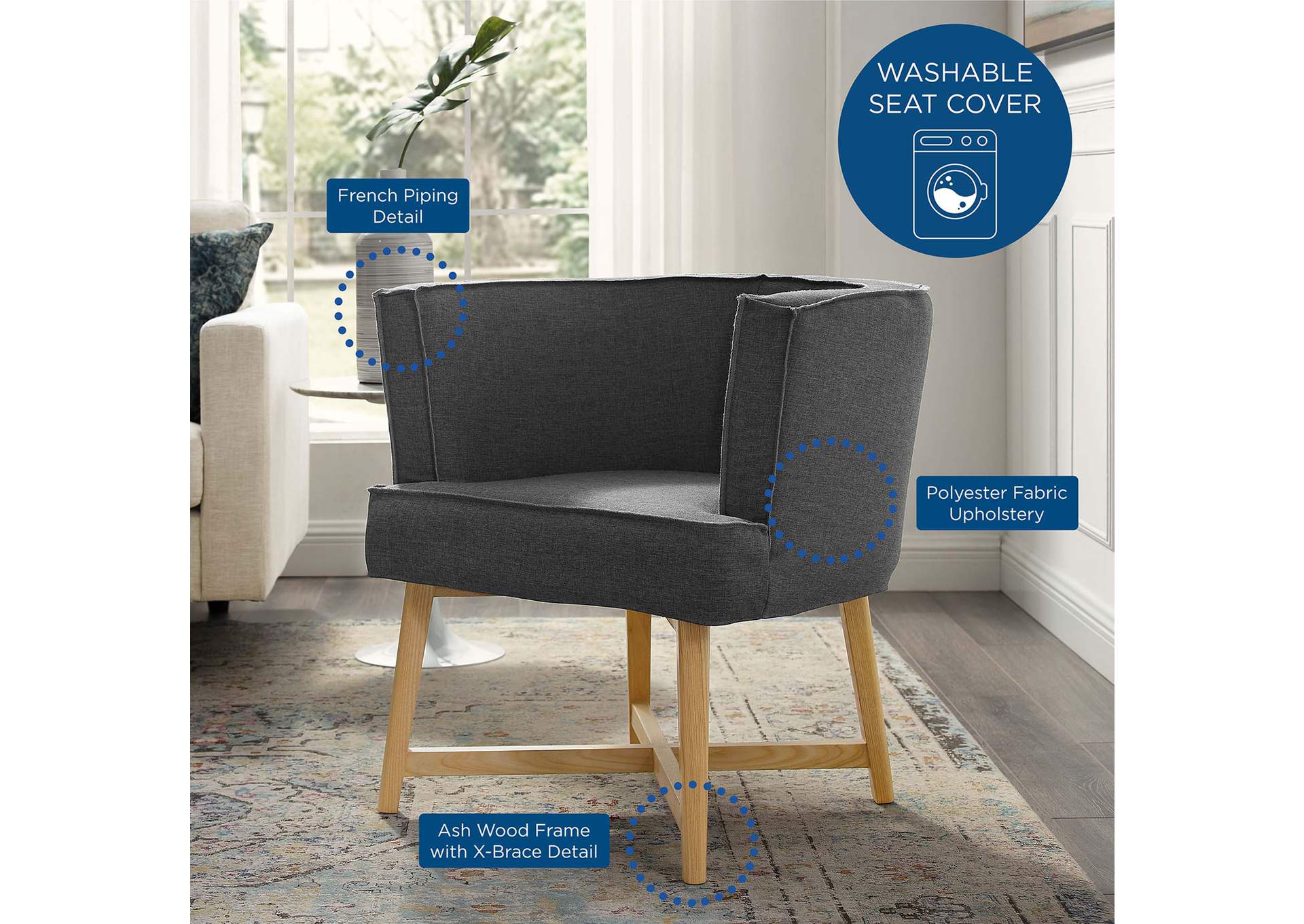 Anders Gray Upholstered Fabric Accent Chair,Modway