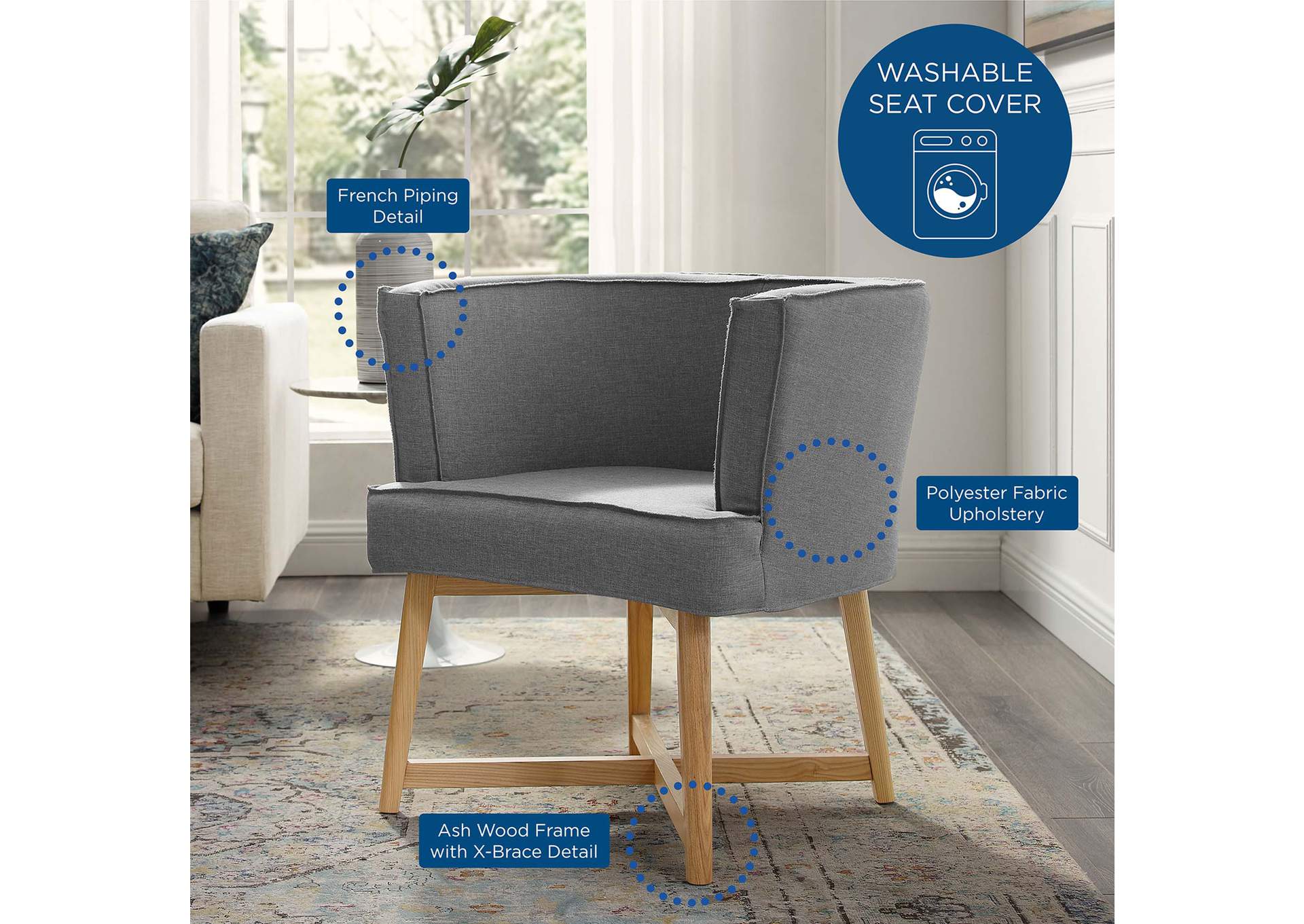 Anders Light Gray Upholstered Fabric Accent Chair,Modway