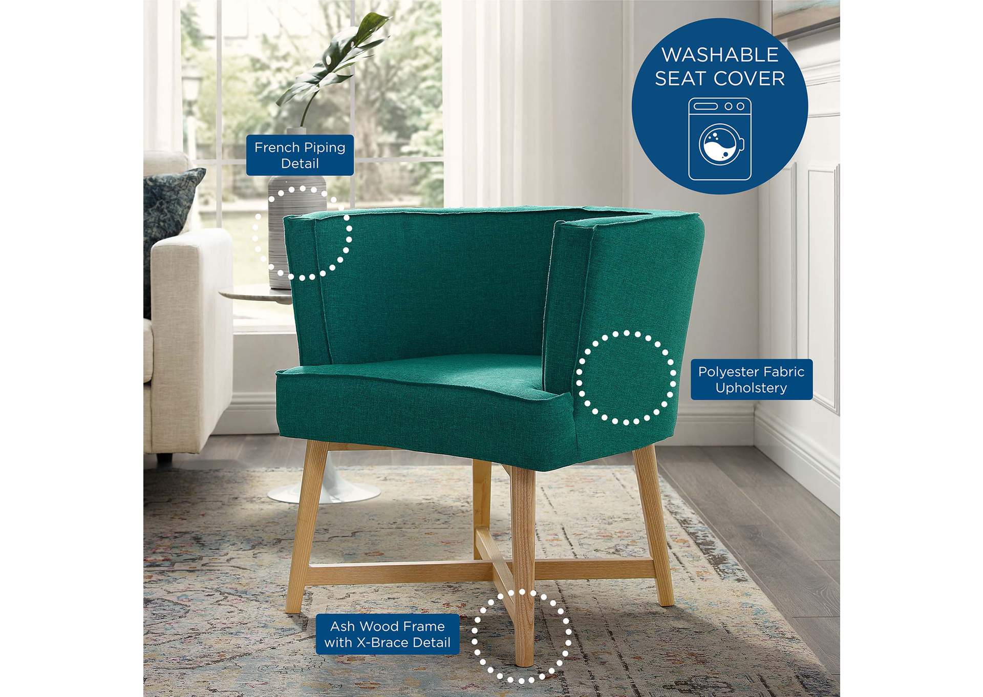 Anders Teal Upholstered Fabric Accent Chair,Modway