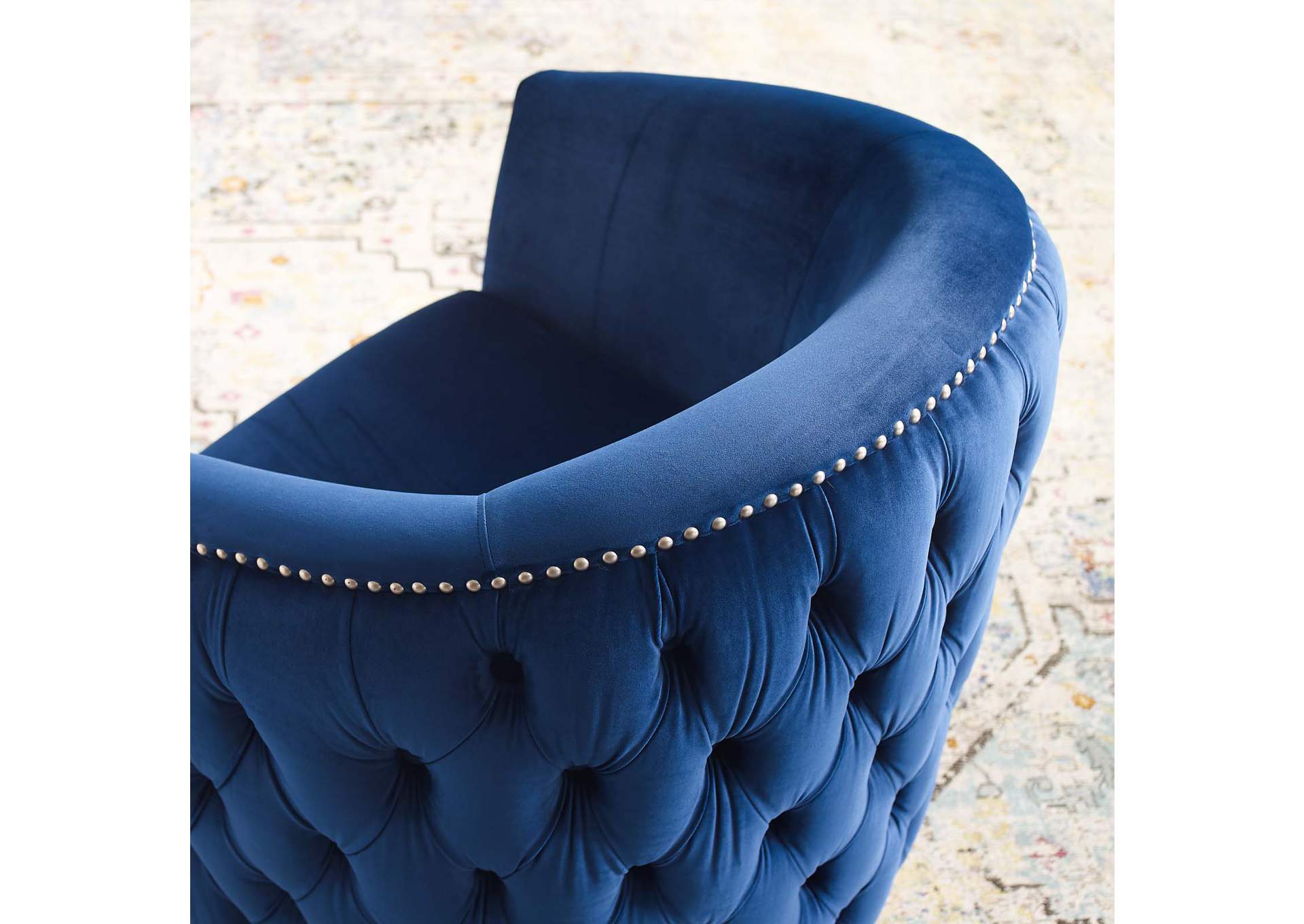 Navy Rogue Swivel Performance Velvet Arm Chair,Modway
