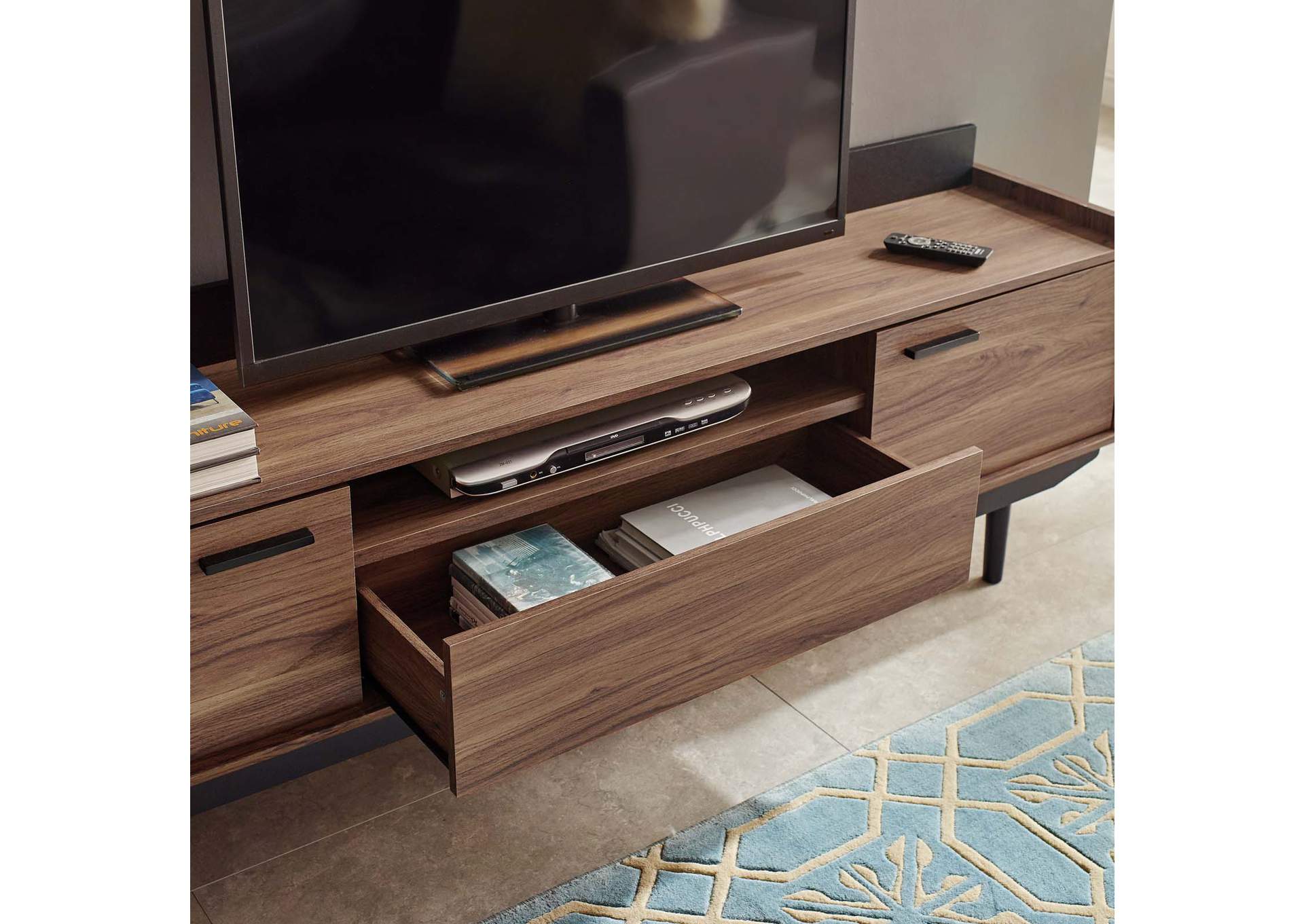 Walnut Black Visionary 71" TV Stand,Modway