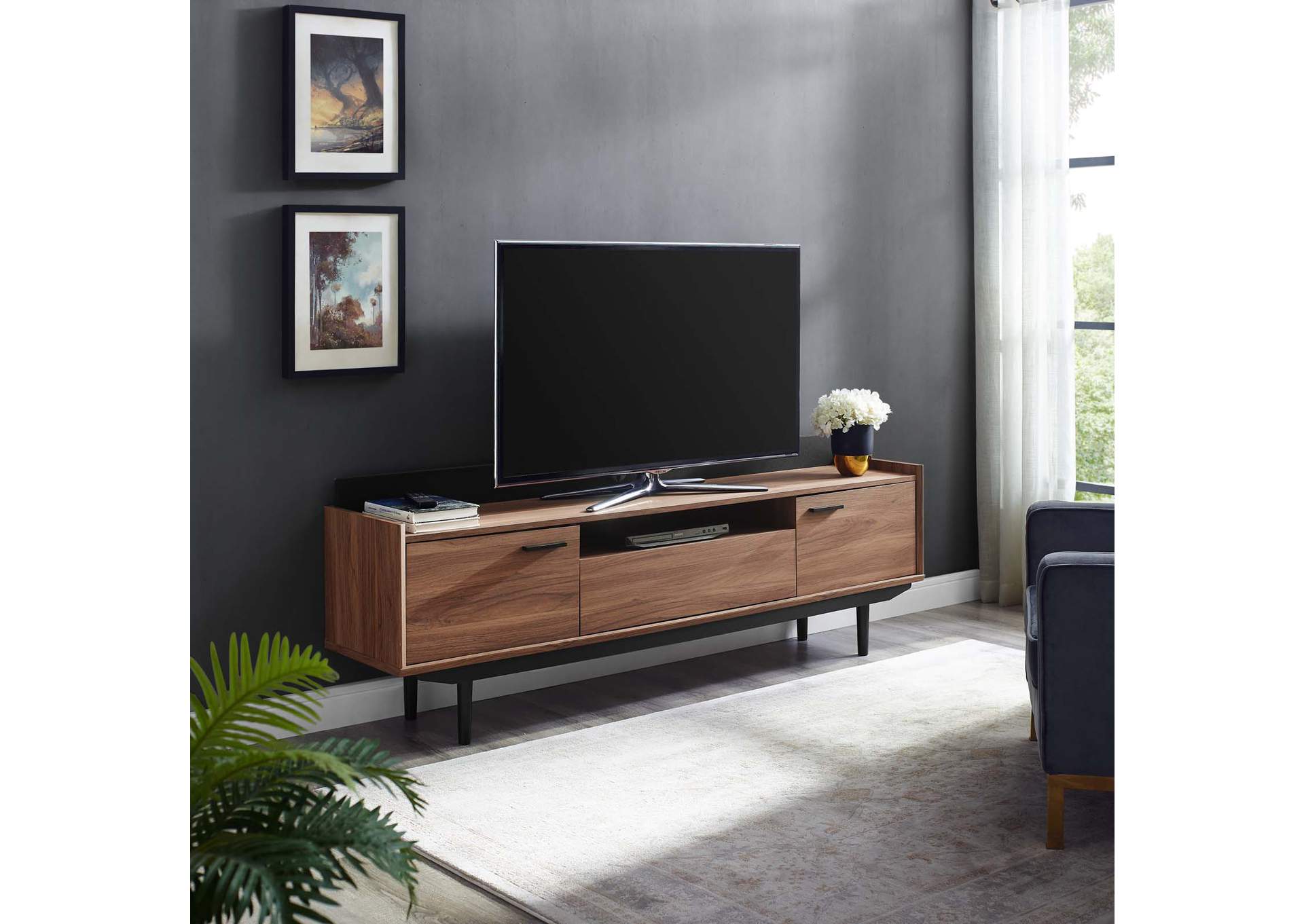 Walnut Black Visionary 71" TV Stand,Modway