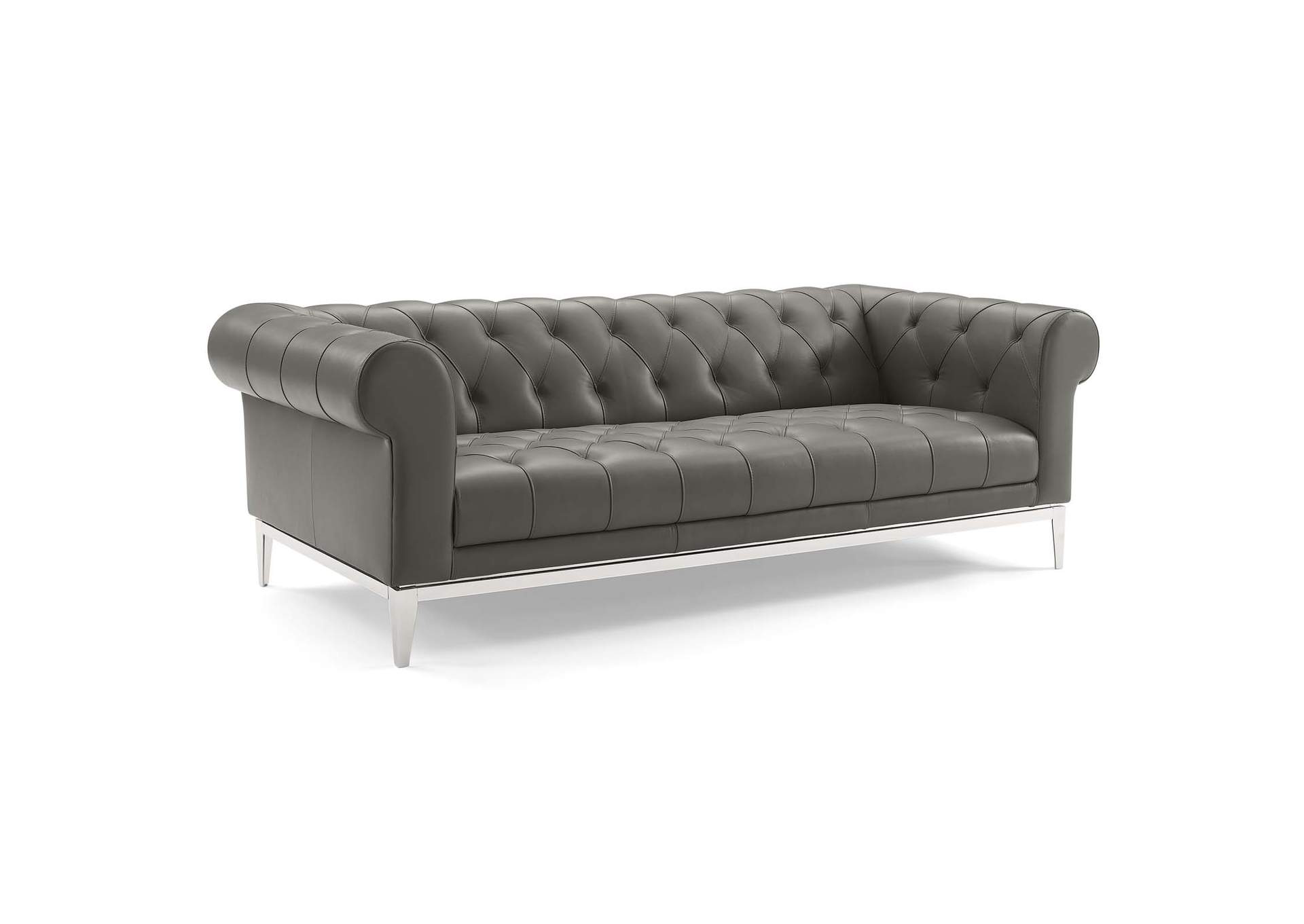 Gray Idyll Tufted Button Upholstered Leather Chesterfield Sofa,Modway