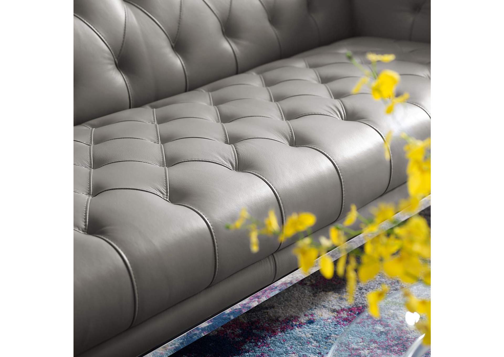 Gray Idyll Tufted Button Upholstered Leather Chesterfield Sofa,Modway