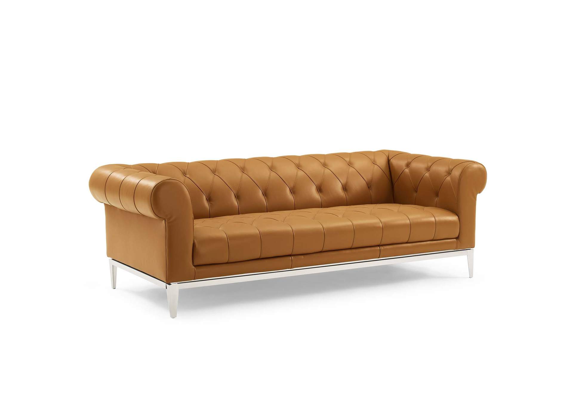 Tan Idyll Tufted Button Upholstered Leather Chesterfield Sofa,Modway