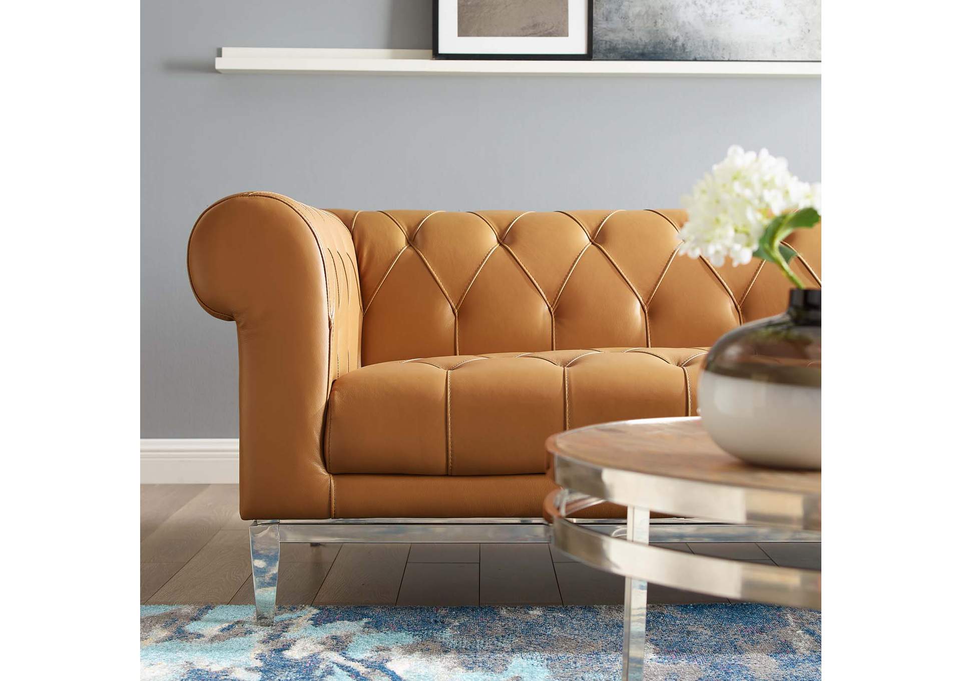 Tan Idyll Tufted Button Upholstered Leather Chesterfield Sofa,Modway