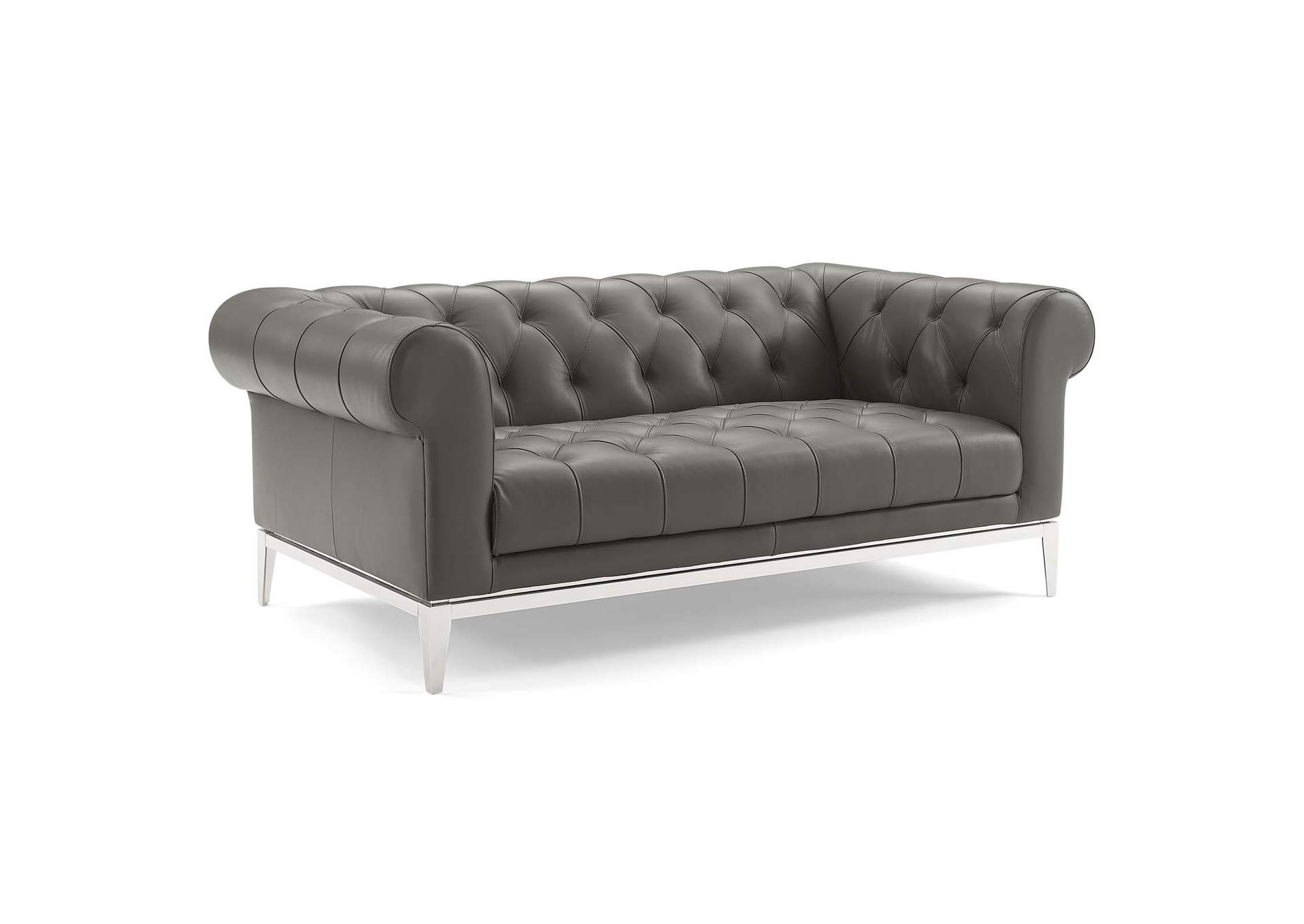 Gray Idyll Tufted Button Upholstered Leather Chesterfield Loveseat,Modway