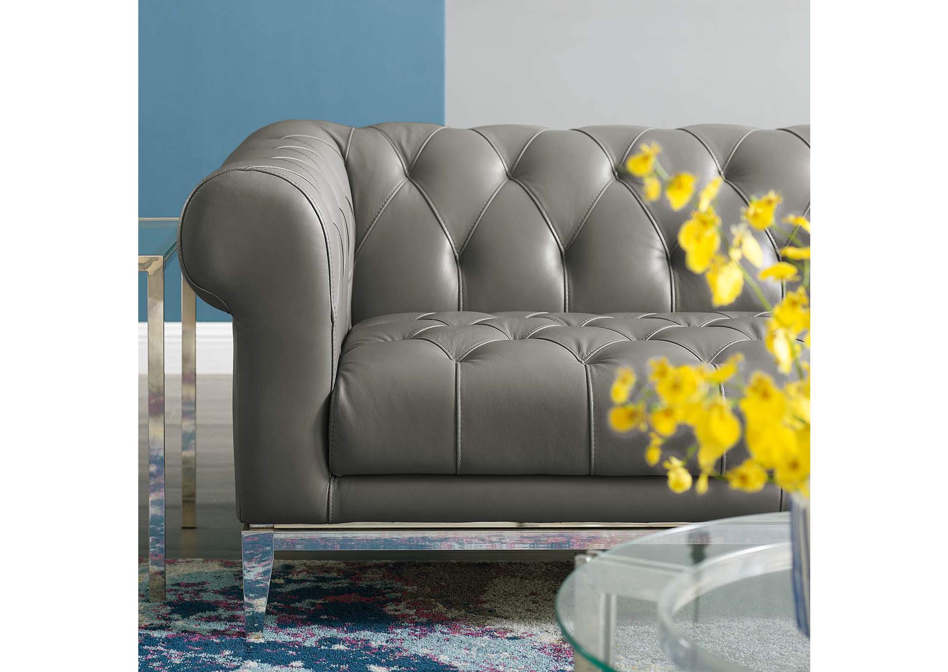 Gray Idyll Tufted Button Upholstered Leather Chesterfield Loveseat,Modway