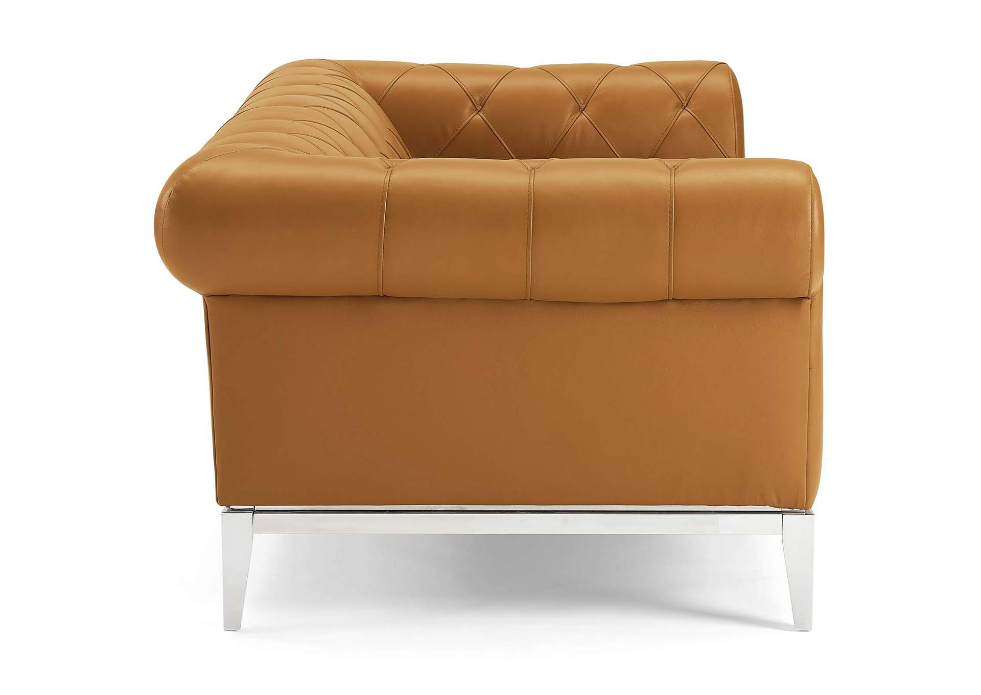 Tan Idyll Tufted Button Upholstered Leather Chesterfield Loveseat,Modway