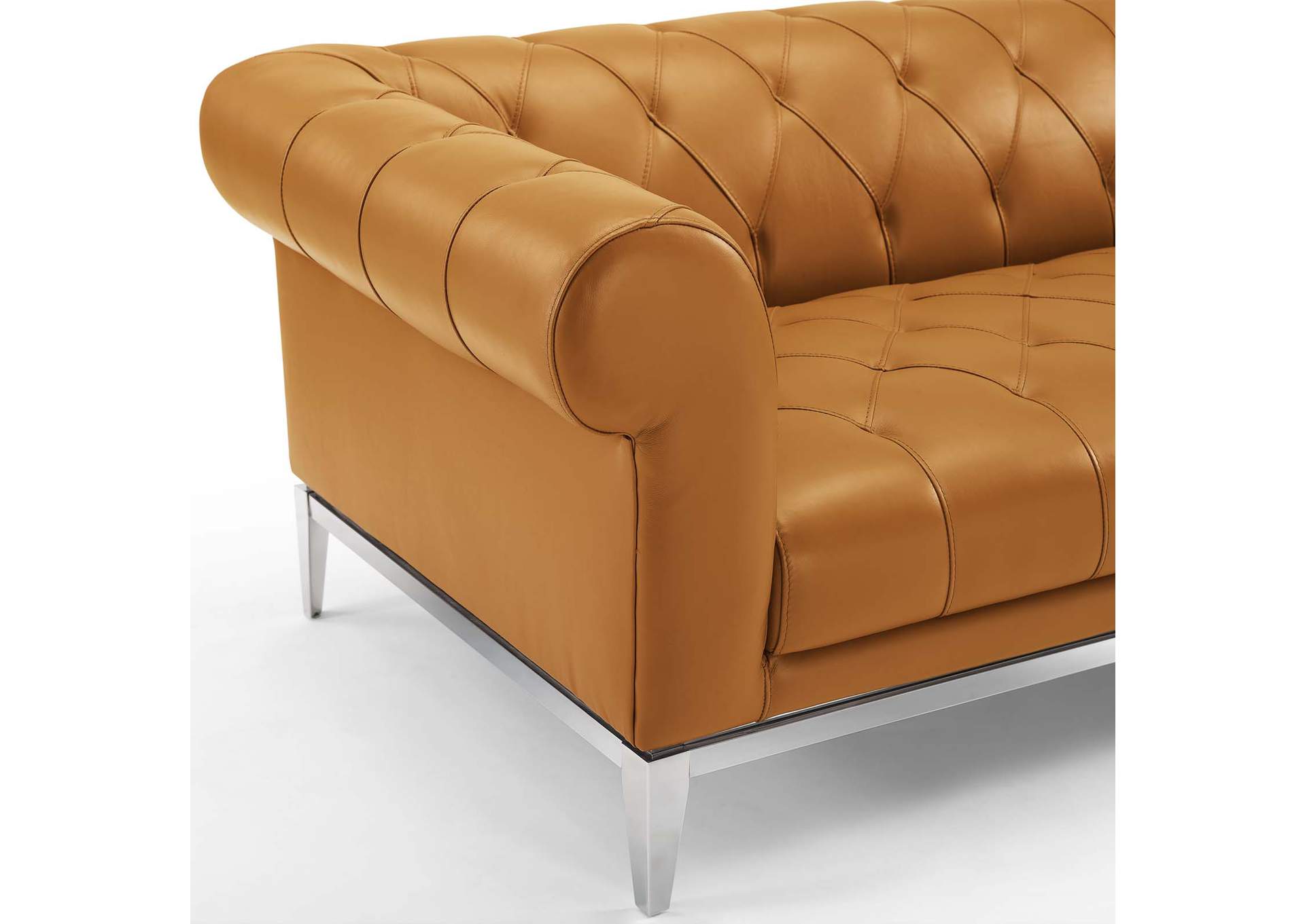 Tan Idyll Tufted Button Upholstered Leather Chesterfield Loveseat,Modway