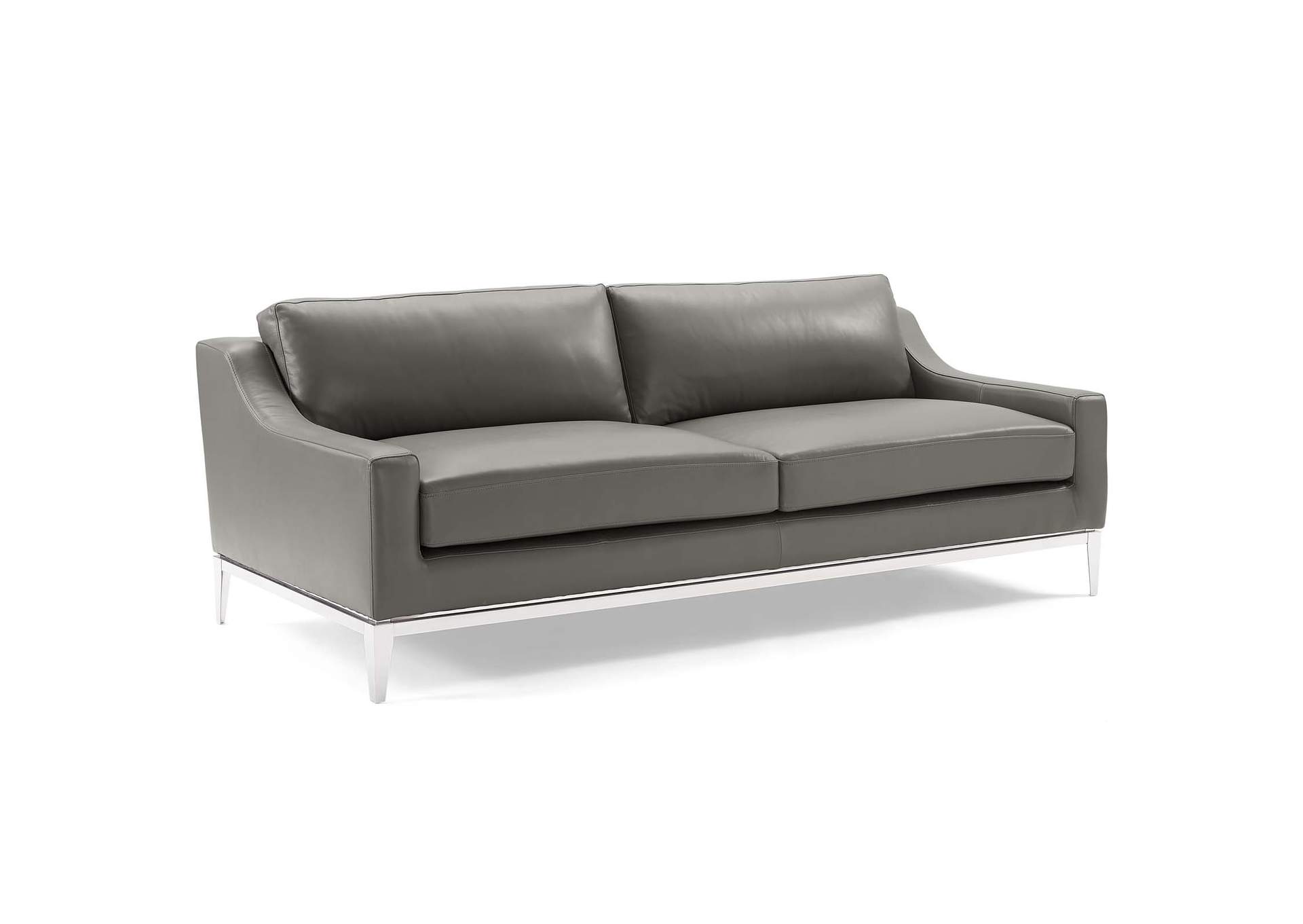 Gray Harness 83.5" Stainless Steel Base Leather Sofa,Modway