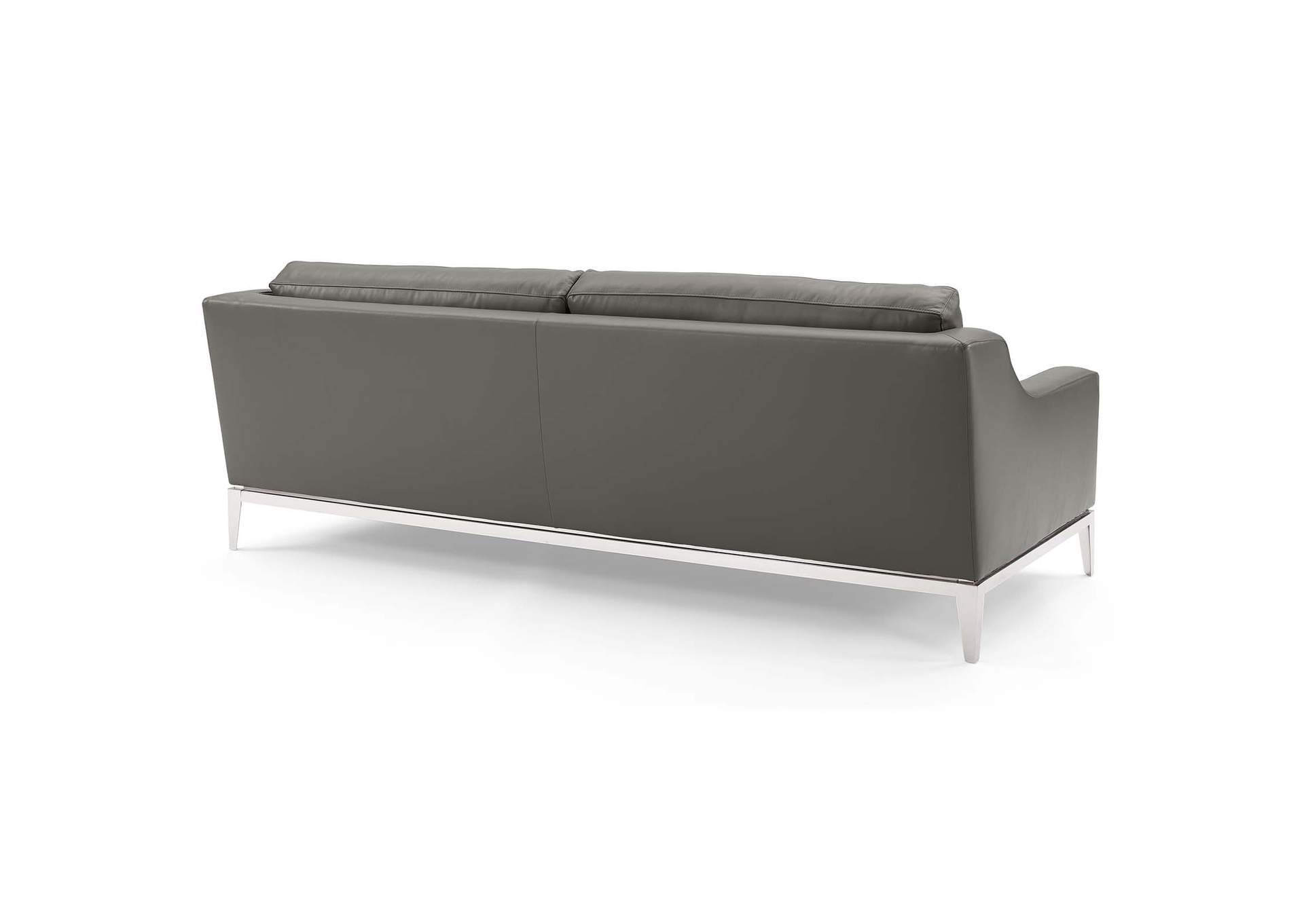 Gray Harness 83.5" Stainless Steel Base Leather Sofa,Modway