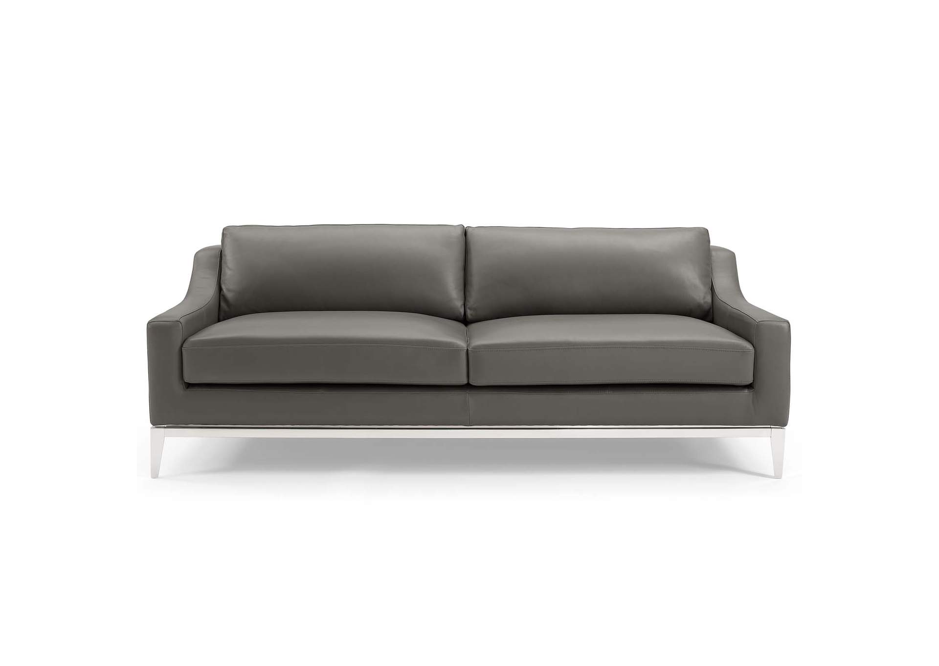 Gray Harness 83.5" Stainless Steel Base Leather Sofa,Modway