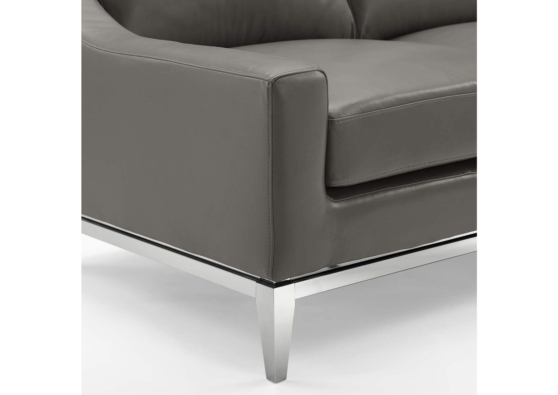 Gray Harness 83.5" Stainless Steel Base Leather Sofa,Modway