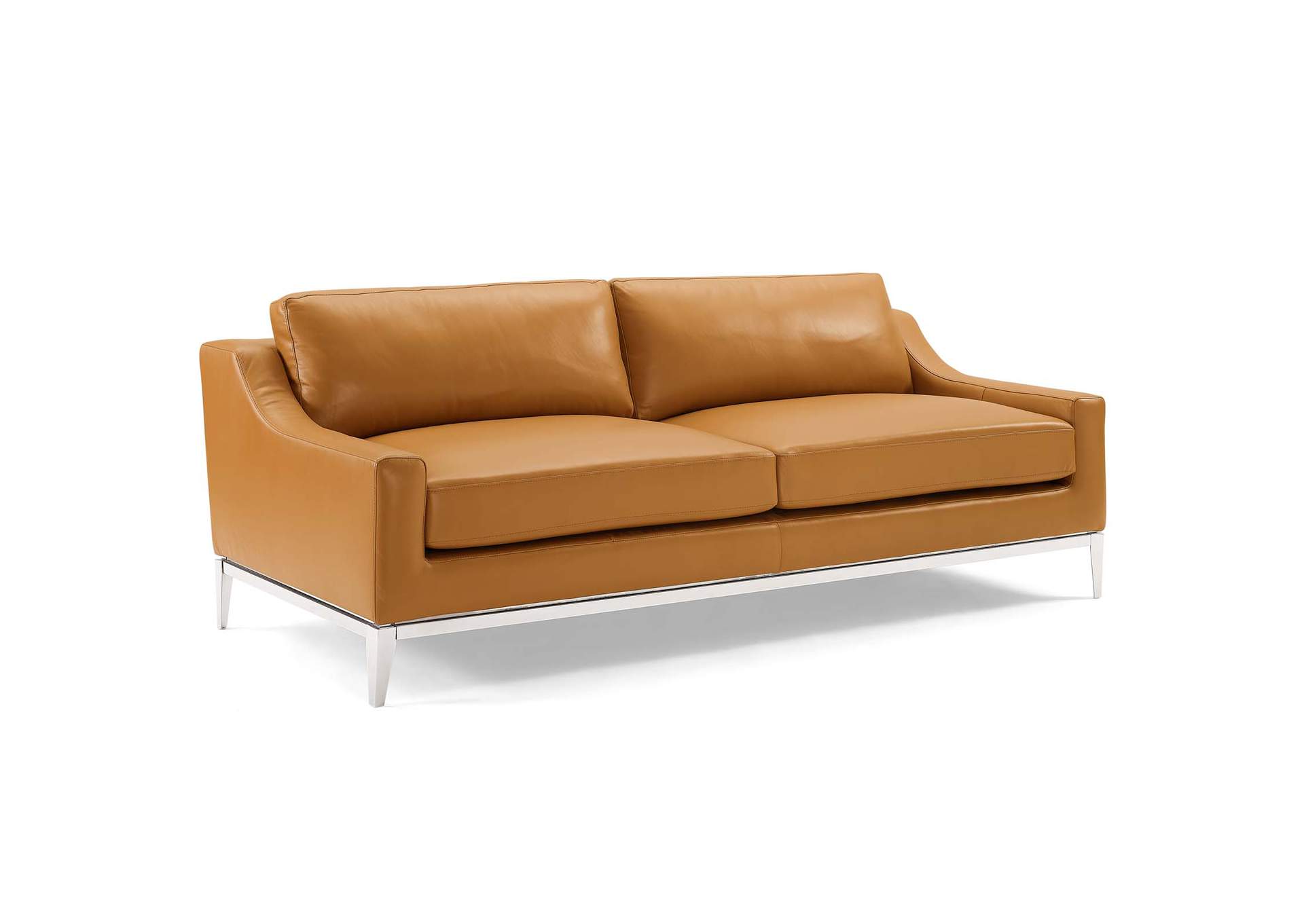 Tan Harness 83.5" Stainless Steel Base Leather Sofa,Modway