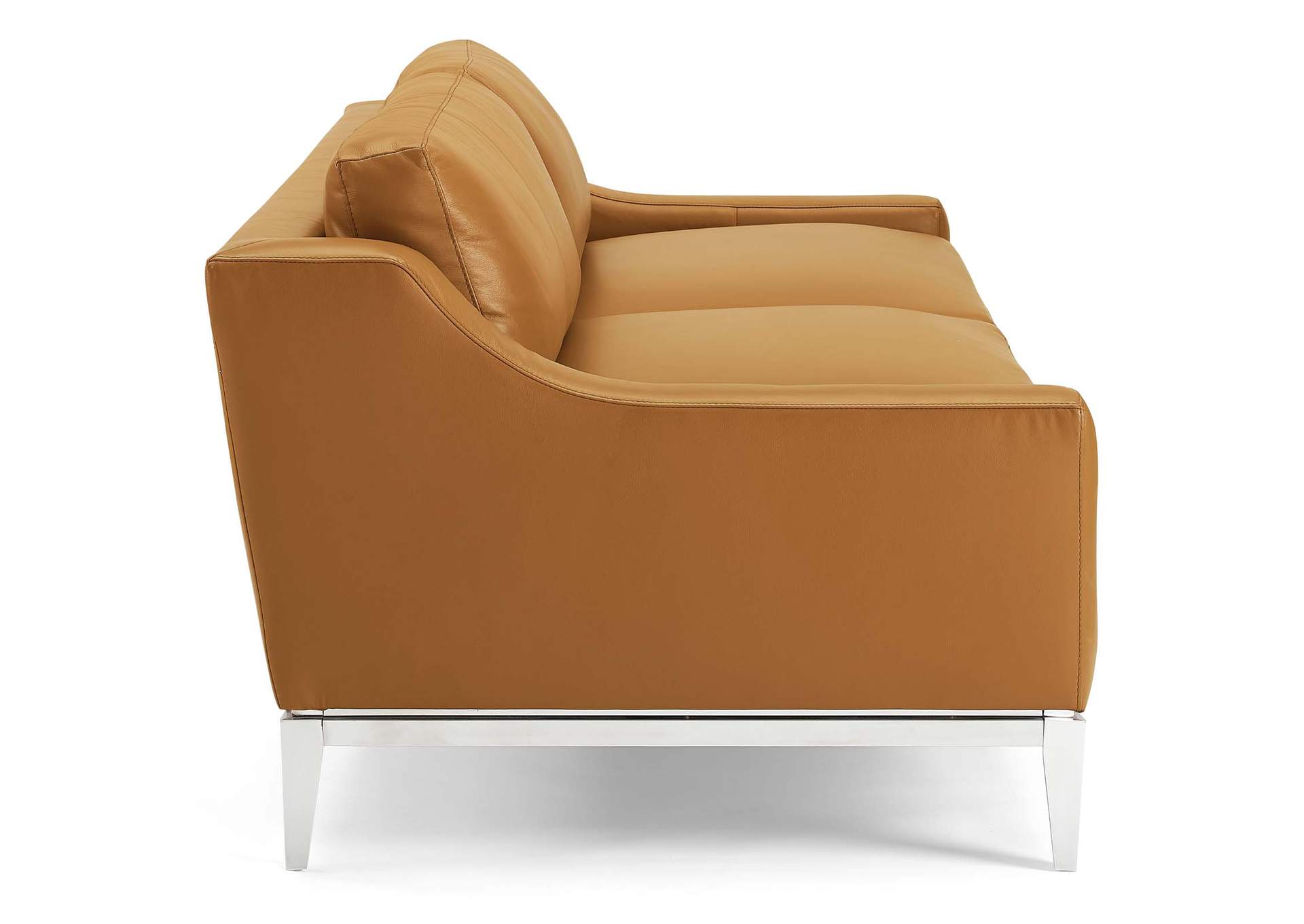 Tan Harness 83.5" Stainless Steel Base Leather Sofa,Modway