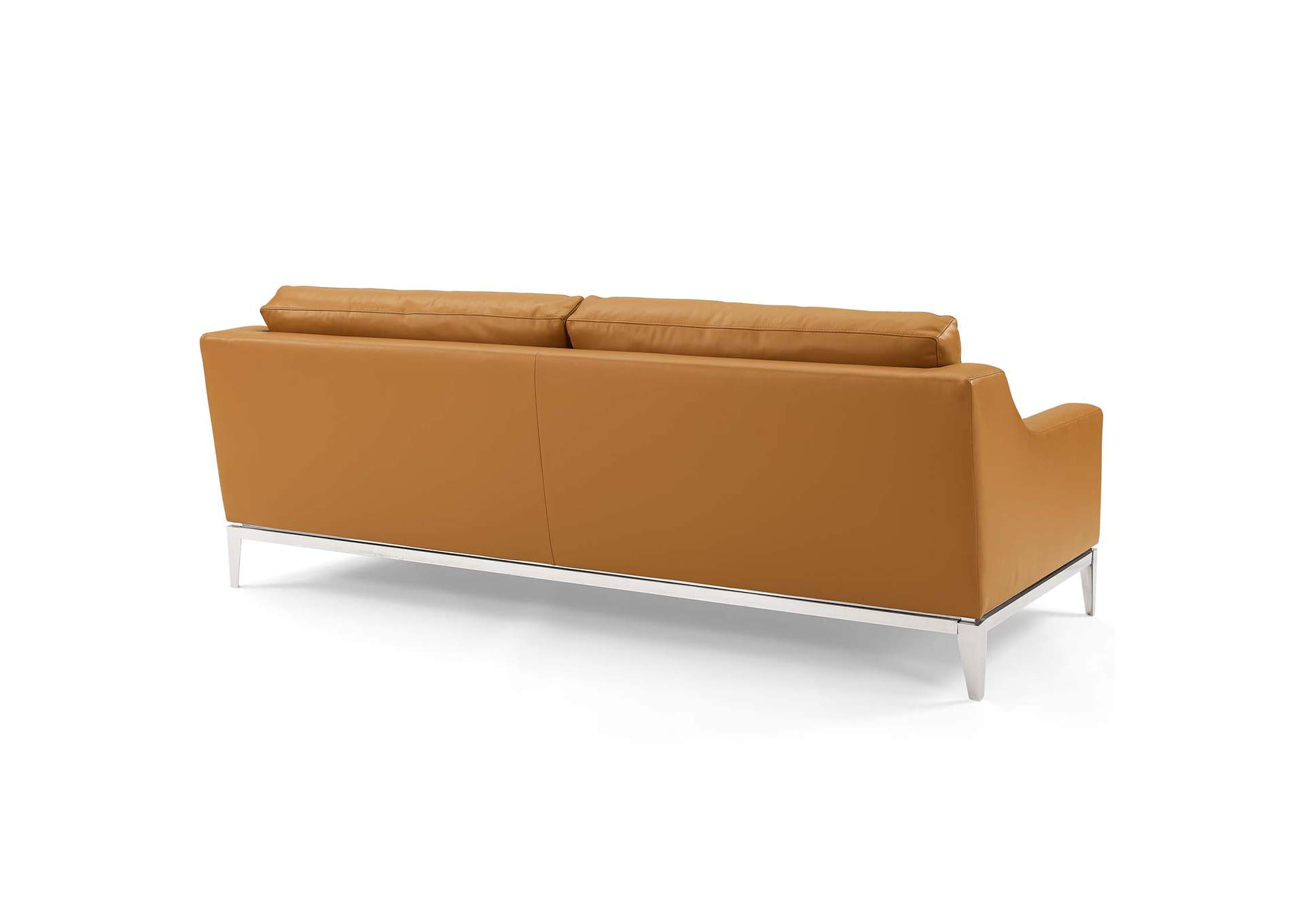 Tan Harness 83.5" Stainless Steel Base Leather Sofa,Modway
