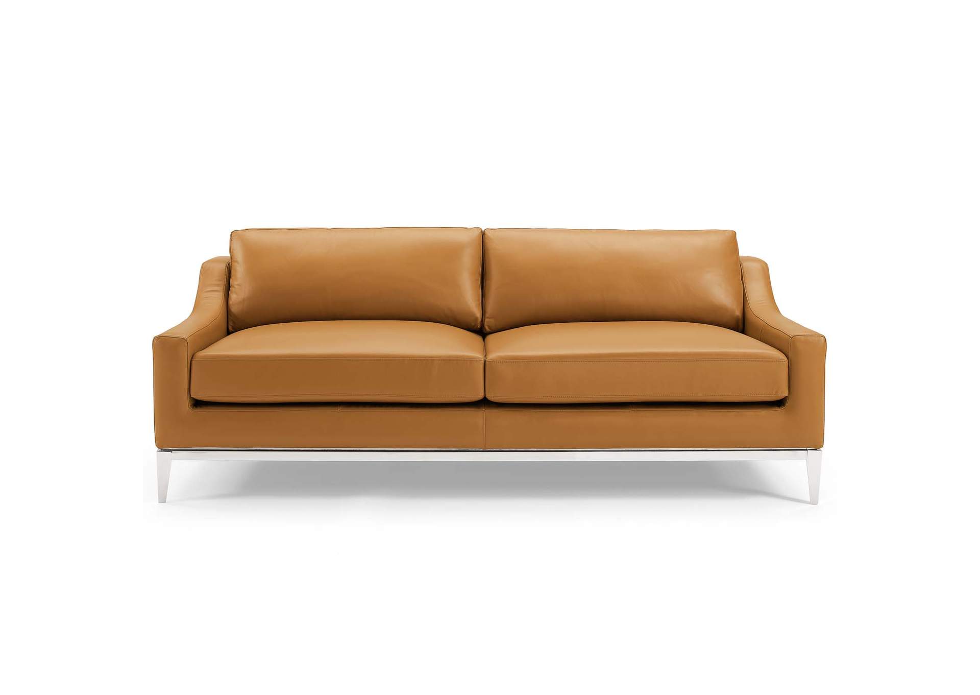 Tan Harness 83.5" Stainless Steel Base Leather Sofa,Modway