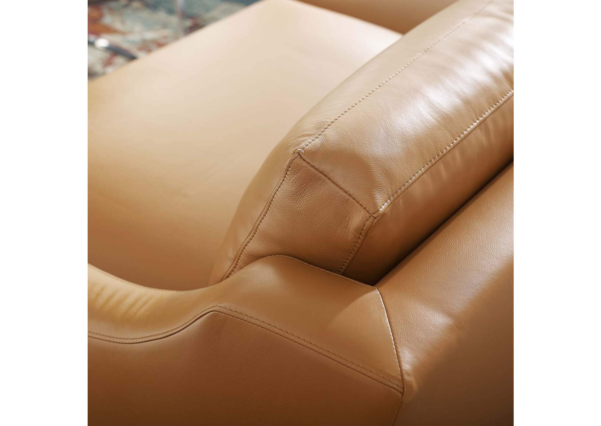 Tan Harness 83.5" Stainless Steel Base Leather Sofa,Modway