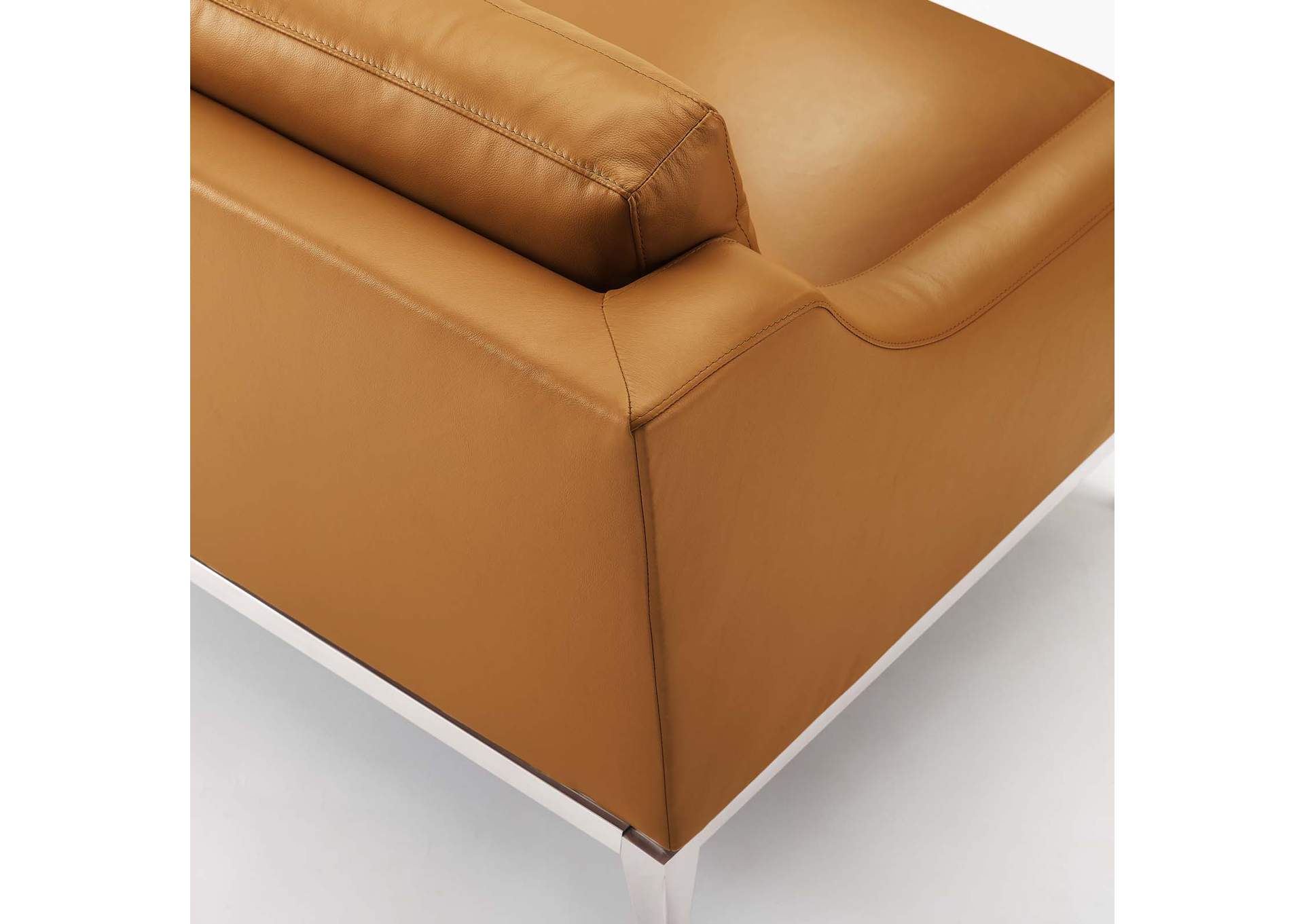 Tan Harness 83.5" Stainless Steel Base Leather Sofa,Modway