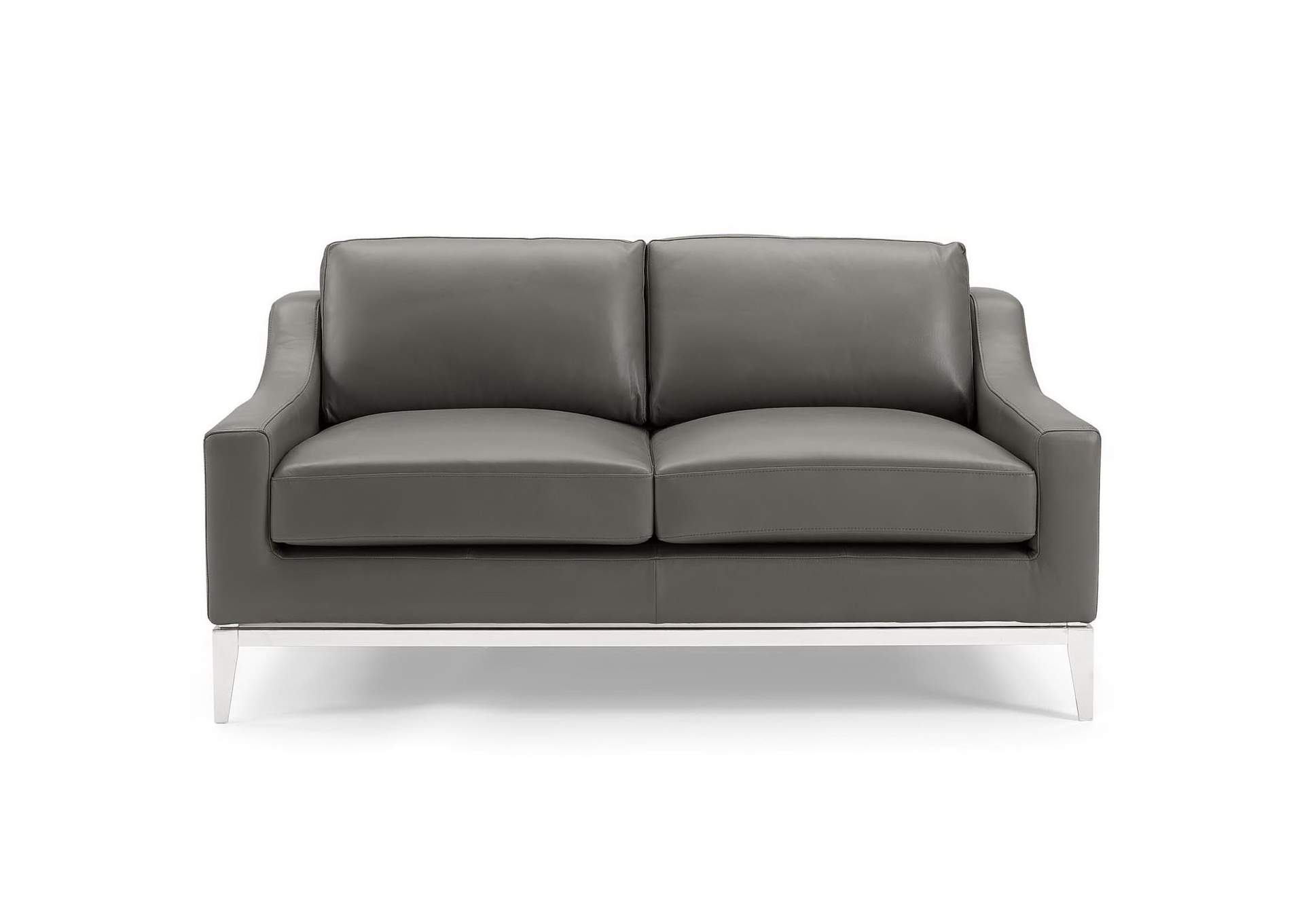 Gray Harness 64" Stainless Steel Base Leather Loveseat,Modway