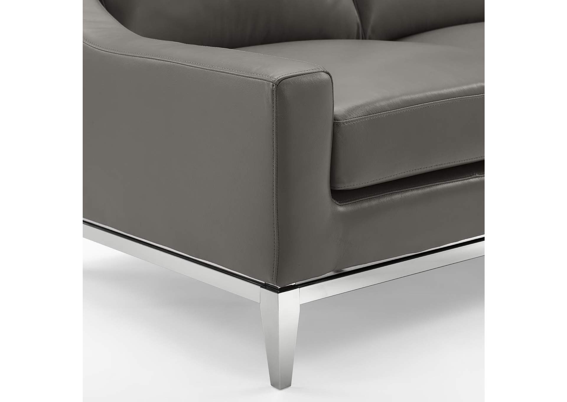 Gray Harness 64" Stainless Steel Base Leather Loveseat,Modway